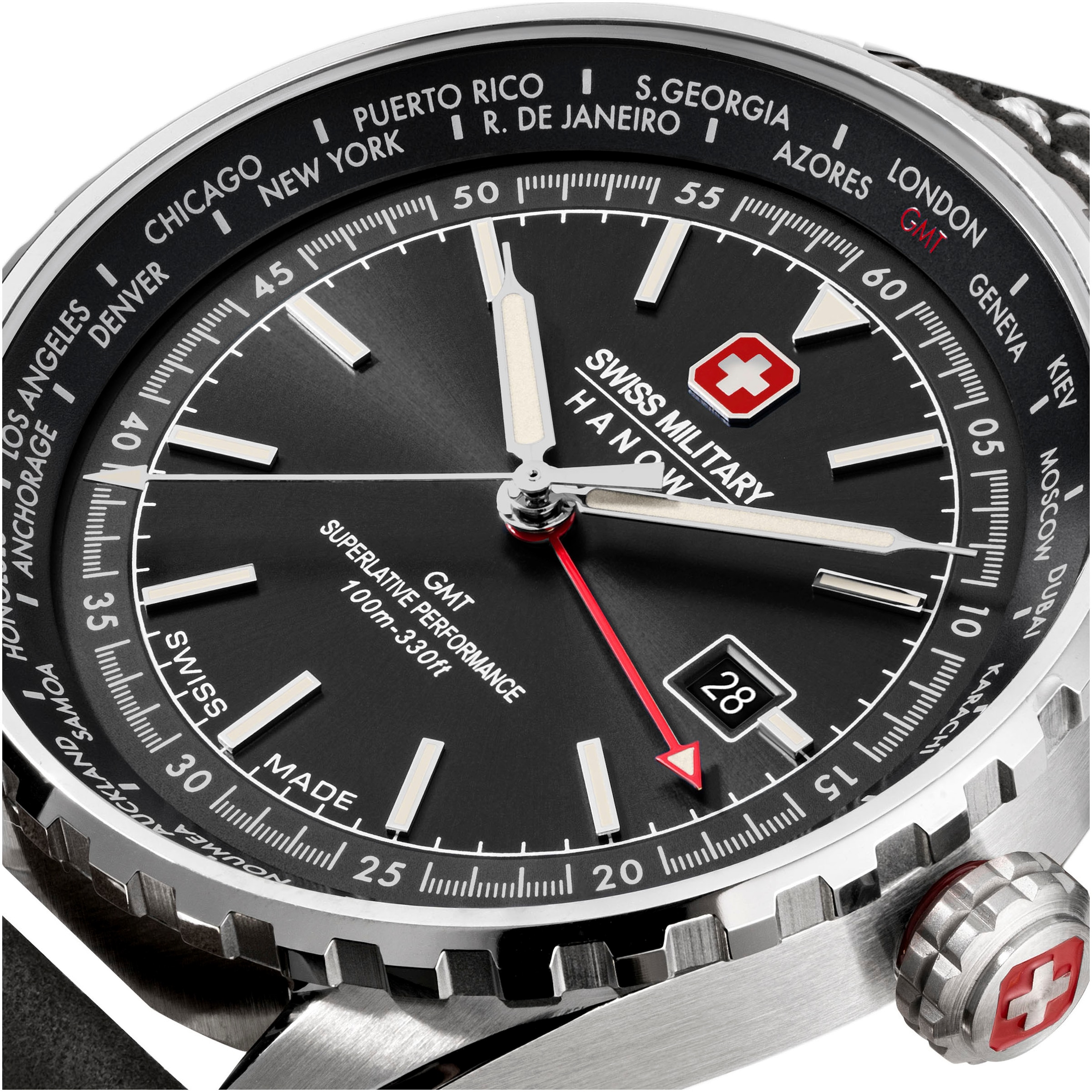 Swiss Military Hanowa Quarzuhr »AFTERBURN GMT«, Armbanduhr, Herrenuhr, Swiss Made, Datum, Saphirglas