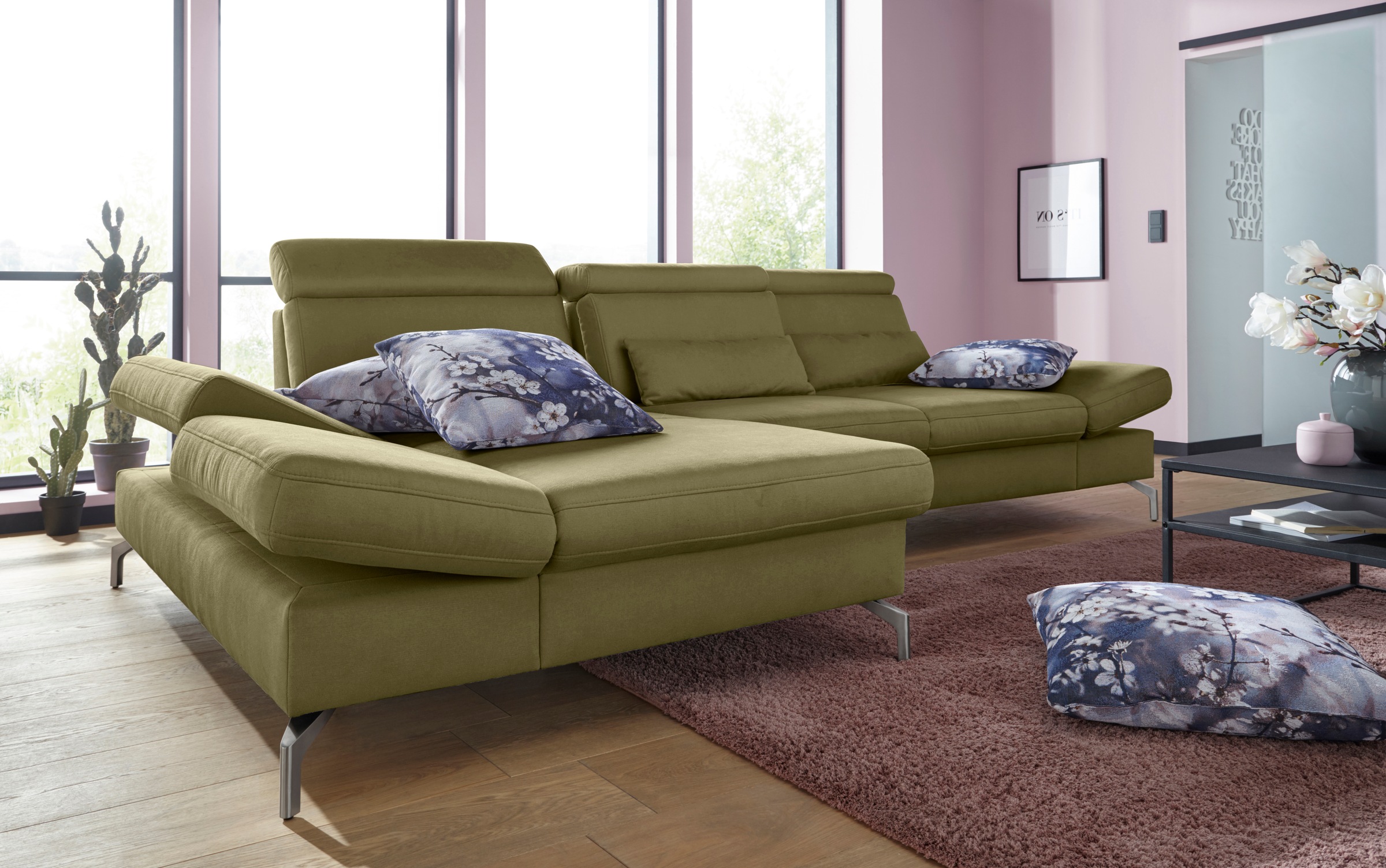 sit&more Ecksofa »Brisbane L-Form«, Fußhöhe 15 cm, inklusive Sitztiefen-, Armteil- und Kopfteilverstellung