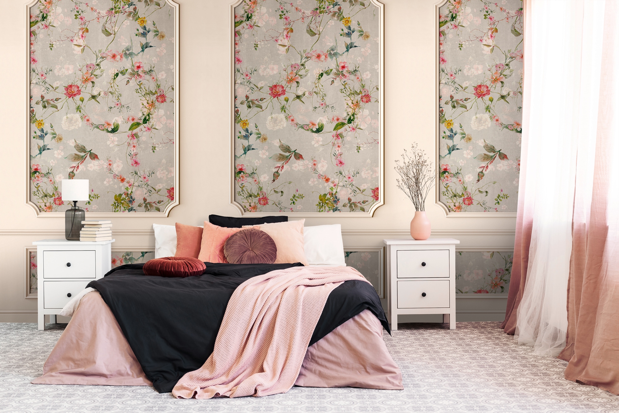 living walls Fototapete "THE WALL III Stuckwand Tapete Motivtapete Blumen Blumen" matt glatt Vliestapete floral für Schlafzimmer Küche Wohnzimmer Stuckwand Design