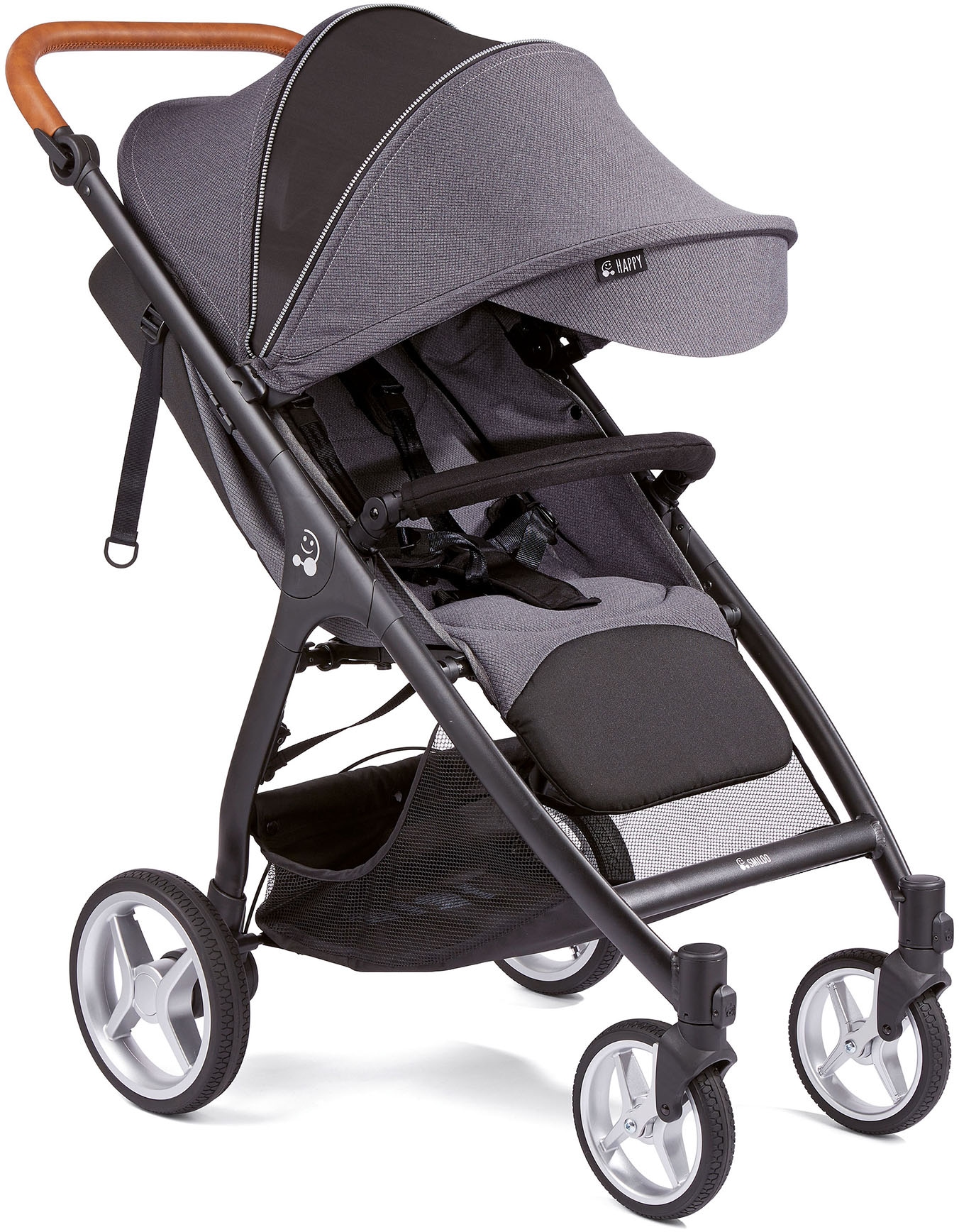 Gesslein Kinder-Buggy »Smiloo Happy +, schwarz/cognac, stahlgrau«, mit Einhand-Faltmechanismus; Kinderwagen