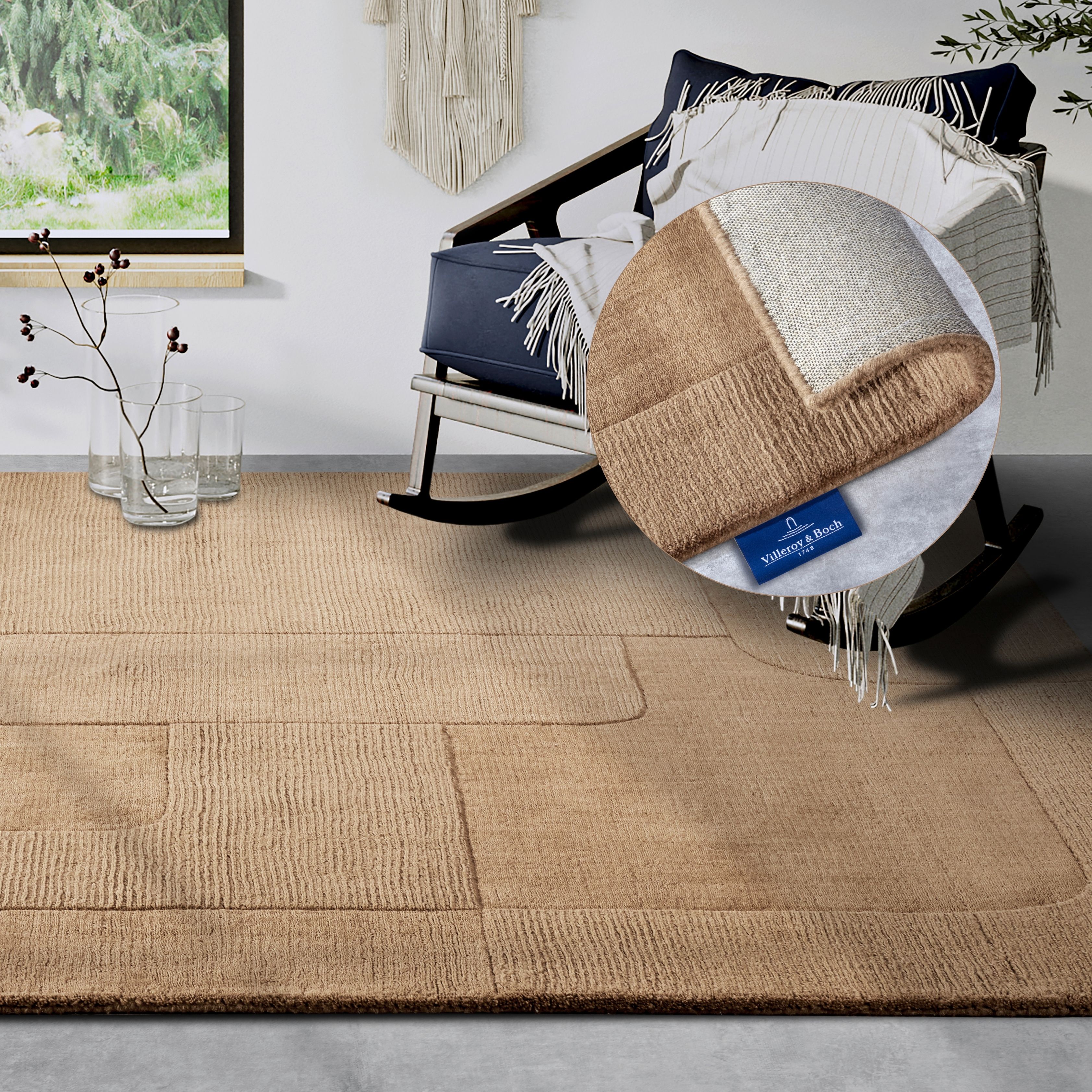 Villeroy & Boch "Charlotte" rechteckig 10 mm Höhe Läufer, Handgewebt, Wolle, Natur, Läufer, Wohnzimmer, Geometrie