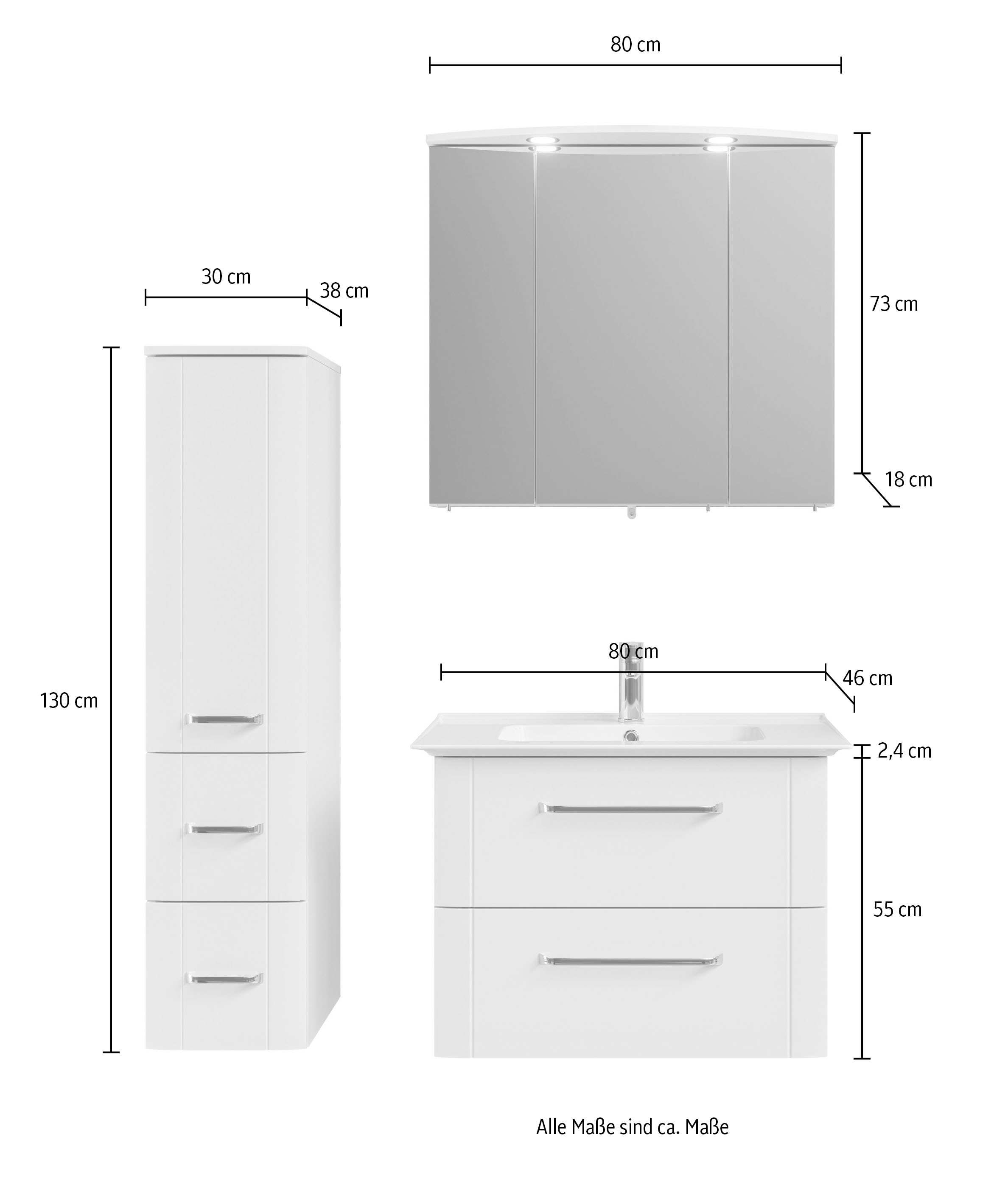 Saphir Badmöbel-Set »Badmöbel-Set Serie 3006 3-teilig Keramik-Waschtisch mit Spiegelschrank«, (4 St.), Badezimmer Set mit Midischrank, inkl. Türdämpfer