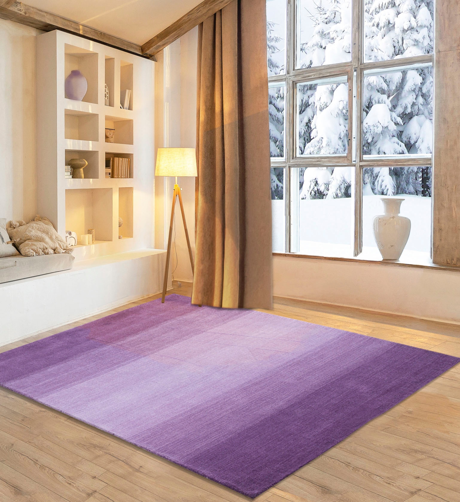 Wollteppich OTTO HOME "Lessach", lila, B:140cm H:14mm L:200cm, Schurwolle, Teppiche, Handweb Teppich, mit modernem Farbverlauf, reine Wolle, handgewebt