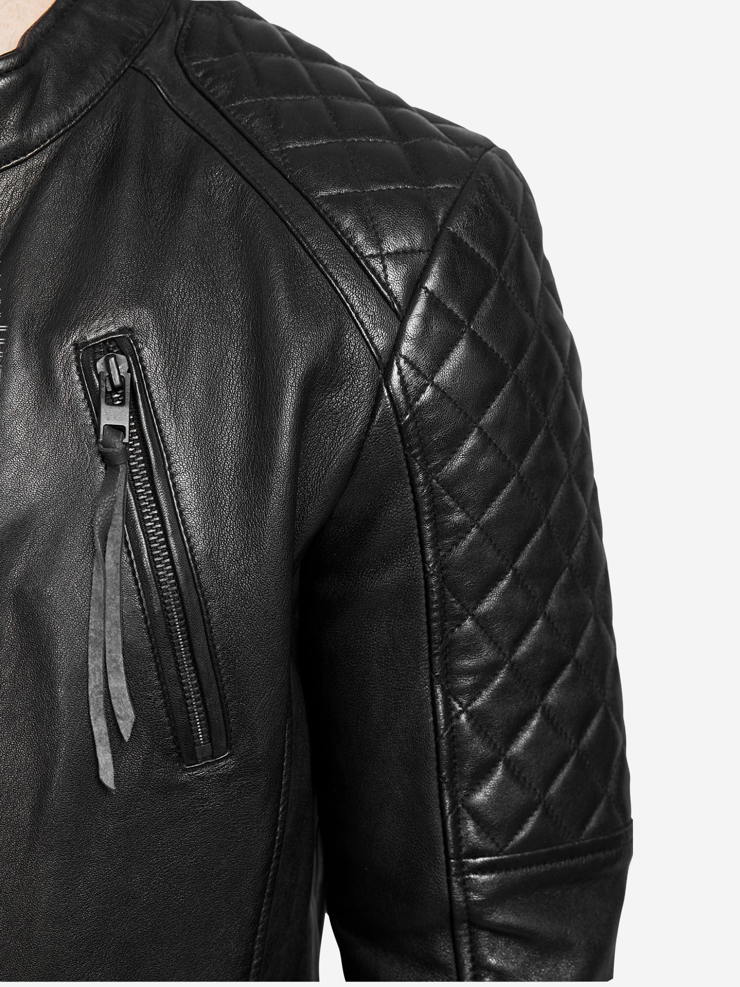 trueprodigy Lederjacke »Franky Abgesteppte Details an der Schulter und Logo Applikation« ohne Kapuze