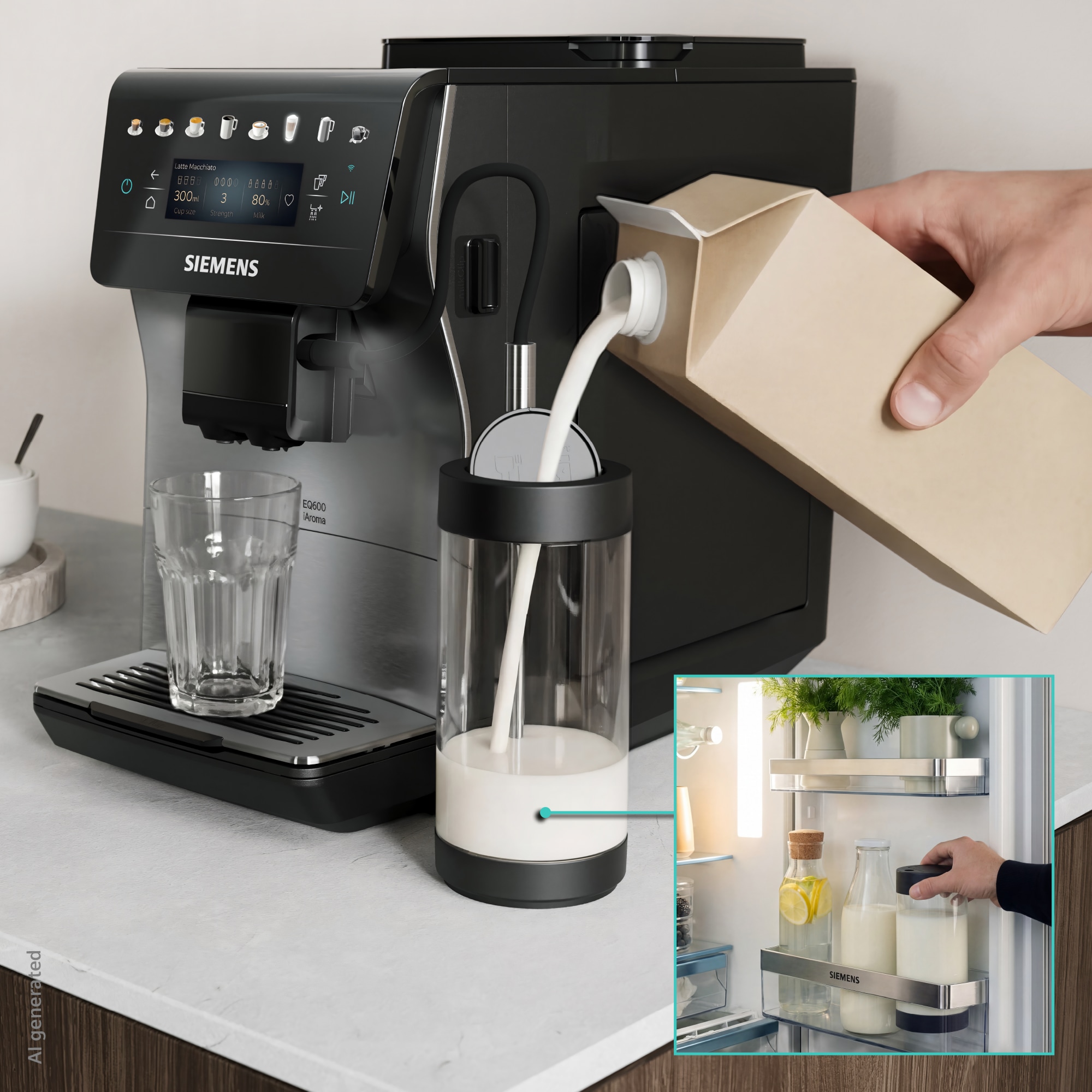 SIEMENS Kaffeevollautomat »EQ600 TP605EM3, 8 Getränke, XL-Getränke, bis zu 480ml, Kannenfunktion« bis zu 10 Favoriten, Doppeltassenfunktion, Keramikmahlwerk, Edelstahl