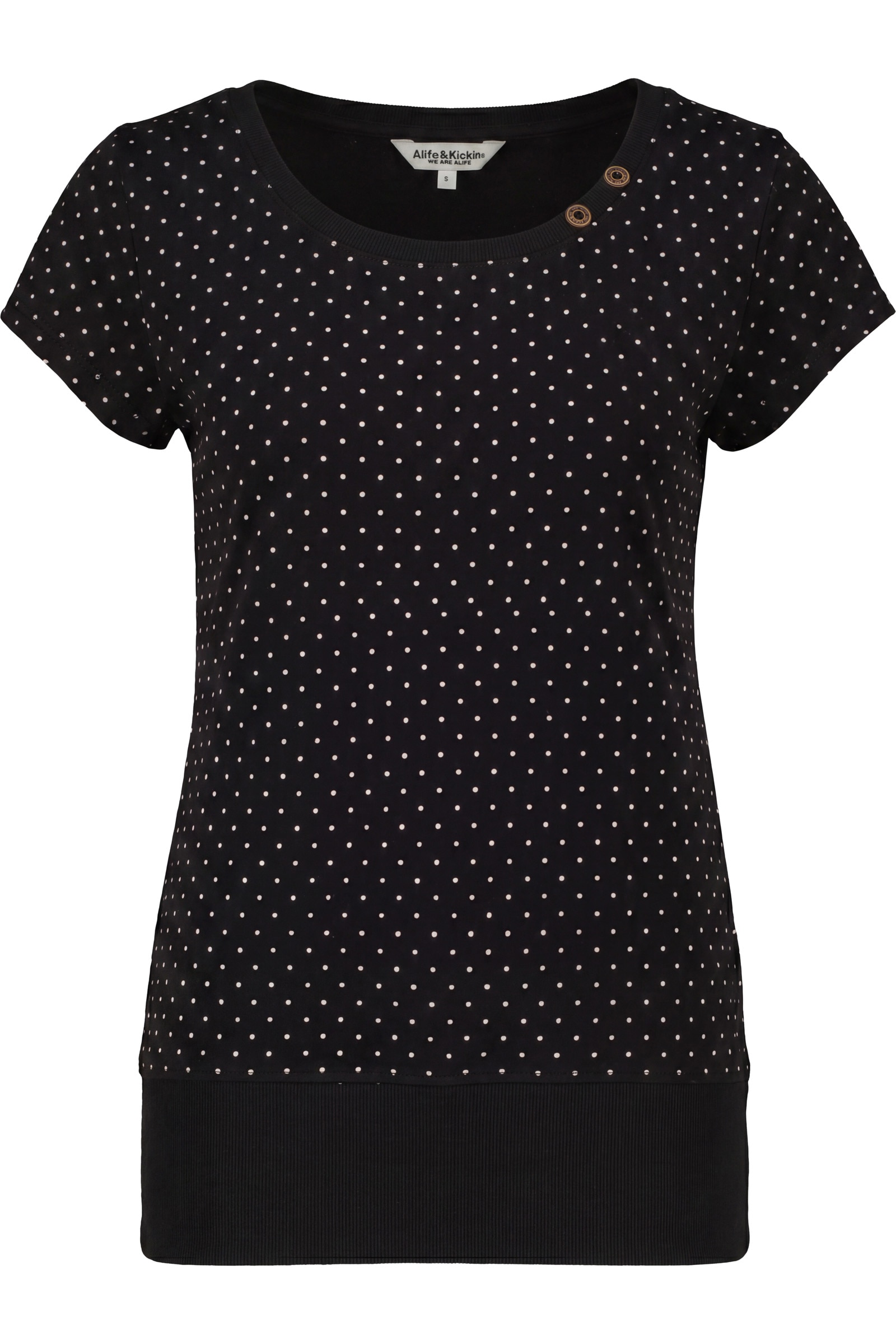 Alife & Kickin Kurzarm mit Polka-Dot-Allover-Print, Scoop-Neck und Rippbund