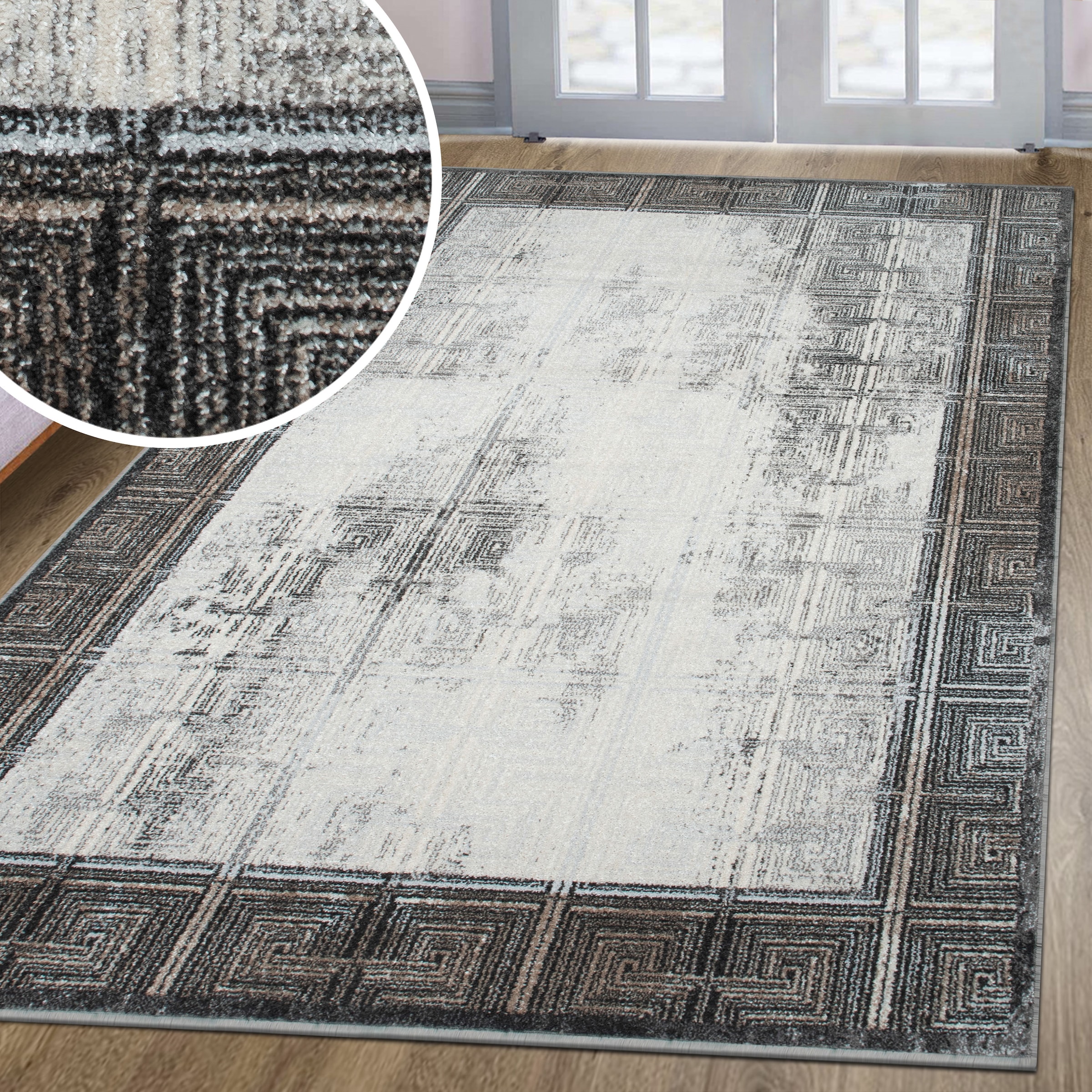 OTTO home Teppich »Aurellia, mit Rahmen« rechteckig 9 mm Höhe im Vintage-Look, meliert, Bordüre, zeitlos, Wohnzimmer, Schlafzimmer