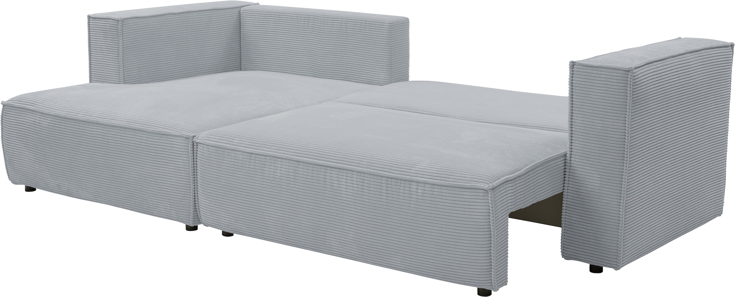 WERK2 Ecksofa »Atlanta, moderne Designsprache, Stellmaße 280x147cm, L-Form, Kedernaht«, hoher Komfort, Schlaffunktion & Bettkasten, Cord, Grau