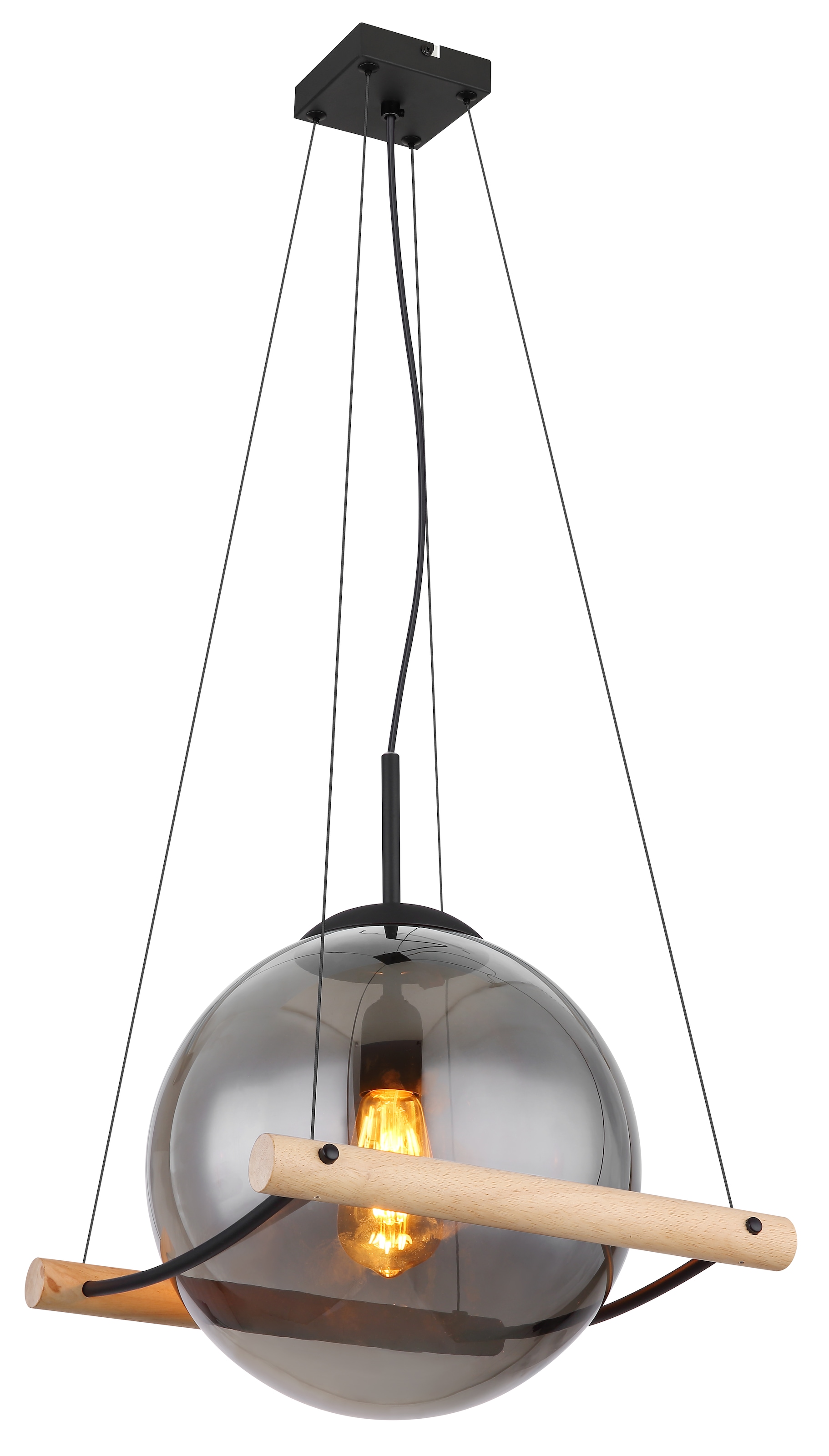 GLOBO LIGHTING Hängeleuchte »LEONA« E27 1 Stk. Hängeleuchte Schwarz/Holz, Rauchglas, höhenverstellbar, E27