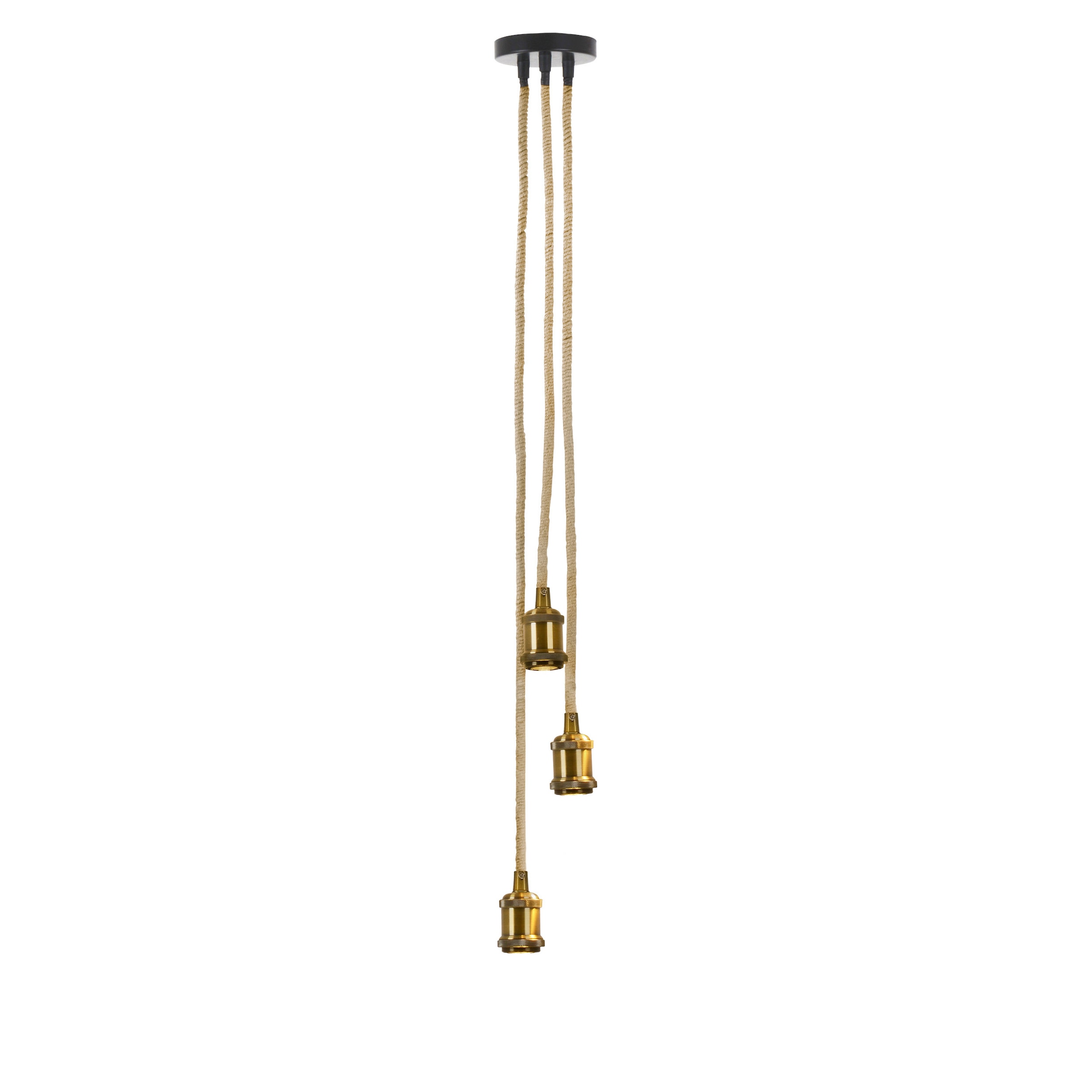 näve Pendelleuchte »Ontario« E27 1 Stk. 3er Metallbaldachin in altmessing/schwarz mit Hanfseil, E27, H: 85cm