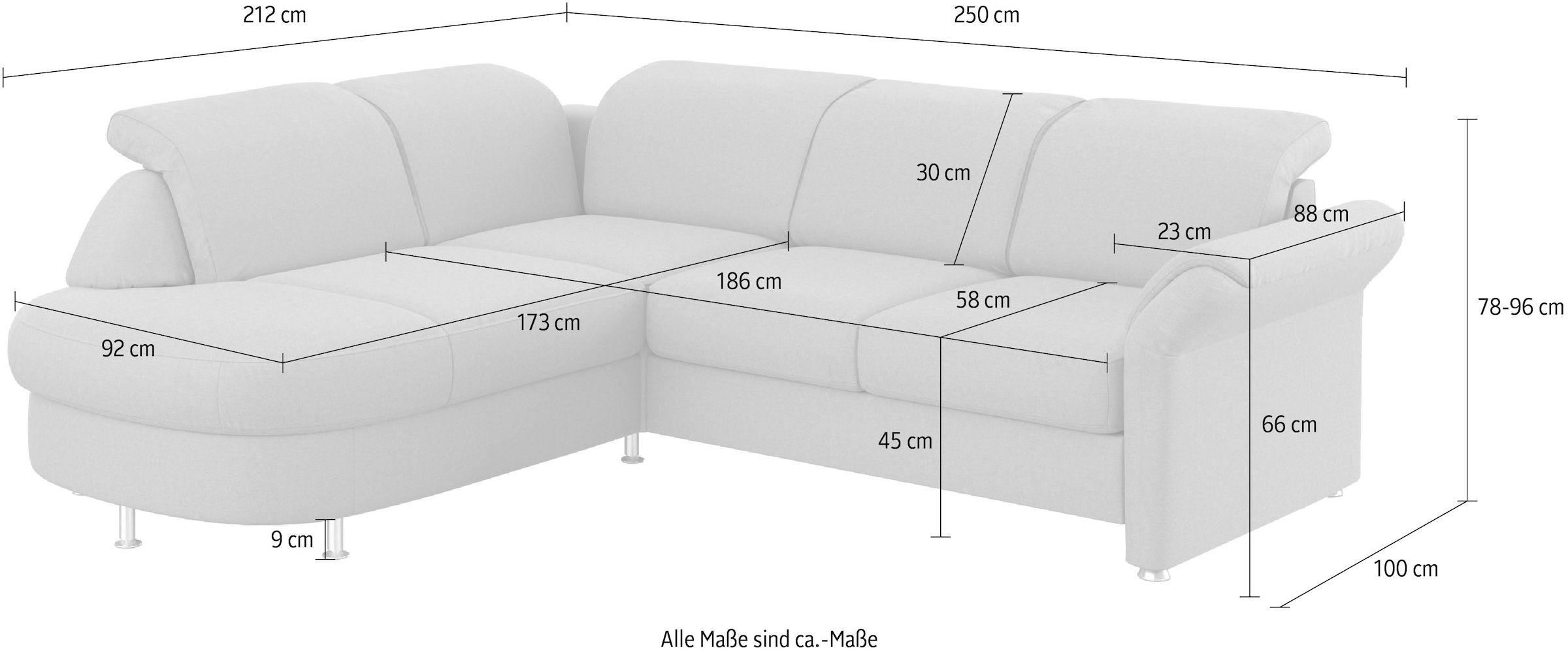 sit&more Ecksofa »Apulia L-Form«, wahlweise Bettfunktion, Bettkasten und Kopf- und Armteilverstellung