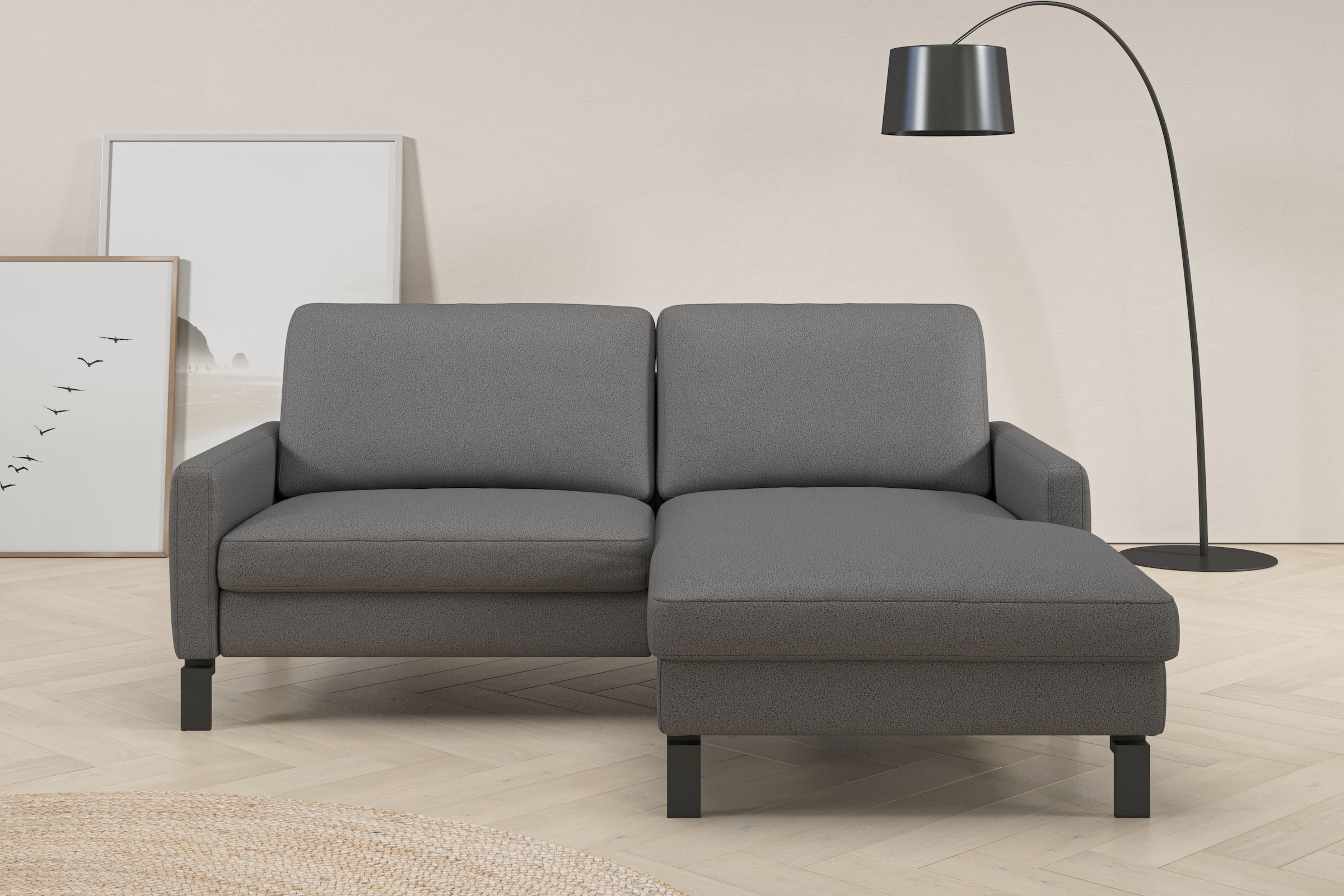 Ecksofa HOME AFFAIRE "Lecce, L-Form, Federkernpolsterung, Breite 194 cm", anthrazit, B:194cm H:86cm T:164cm, 100% Polyester, Sofas, Ecksofa, inkl. saugroboterfreundliche Höhe & schmale Armlehnen