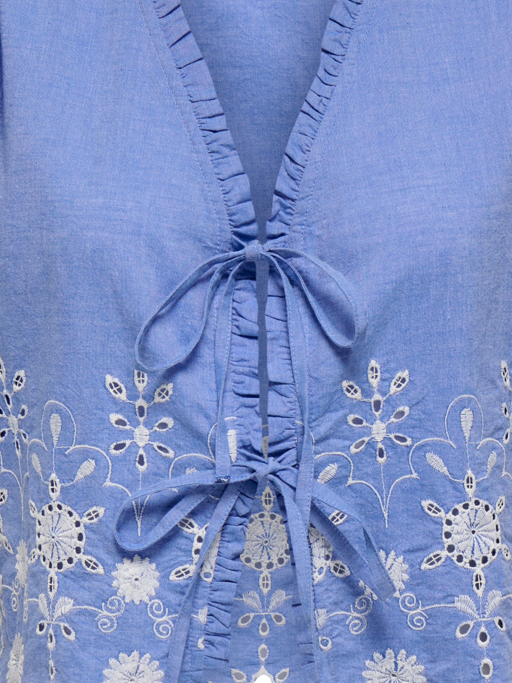 ONLY Kurzarmbluse »ONLMIFFY S/S EMB TIE TOP NOOS WVN« Baumwolle, regular fit, V-Ausschnitt