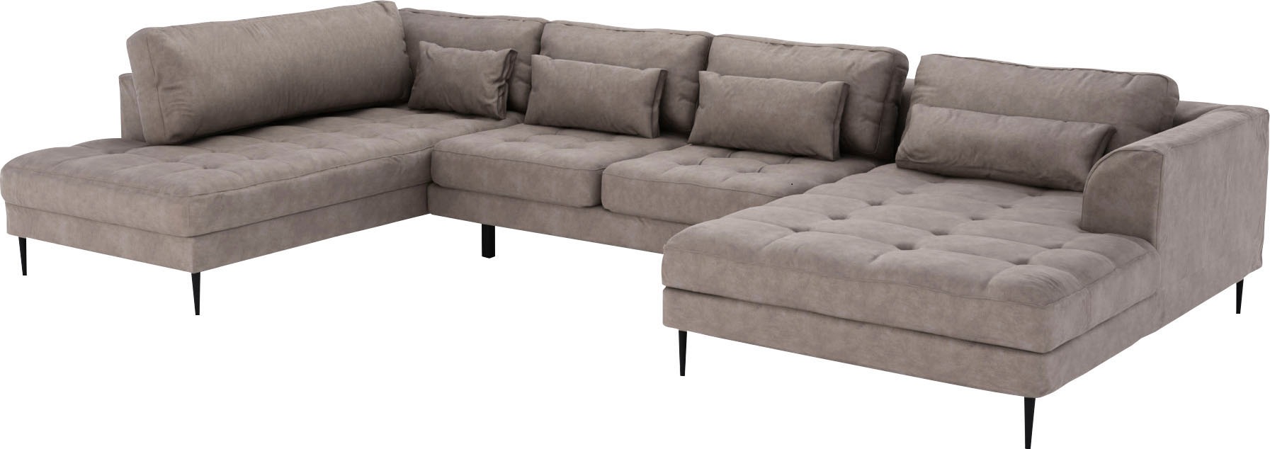 TRENDMANUFAKTUR Wohnlandschaft »Luzi, gemütliches Sofa mit extra viel Platz, U-Form, viele Kissen«, Designsofa mit tollem Sitzkomfort, Metallfüße schwarz, Breite 361 cm
