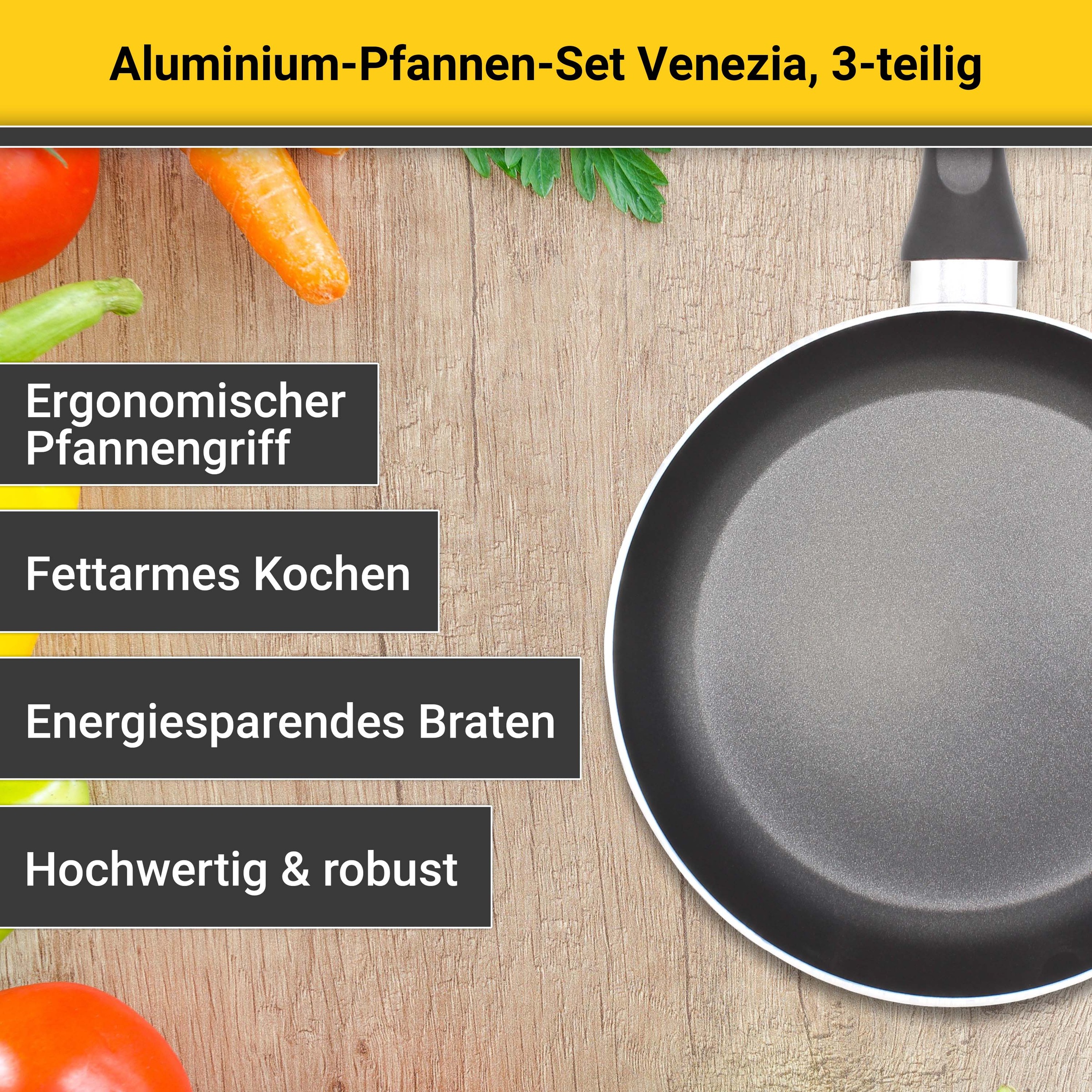 Krüger Pfannen-Set »Venezia«, Aluminium, (Set, 3 tlg.), Ø 20/28/28 cm, Induktion
