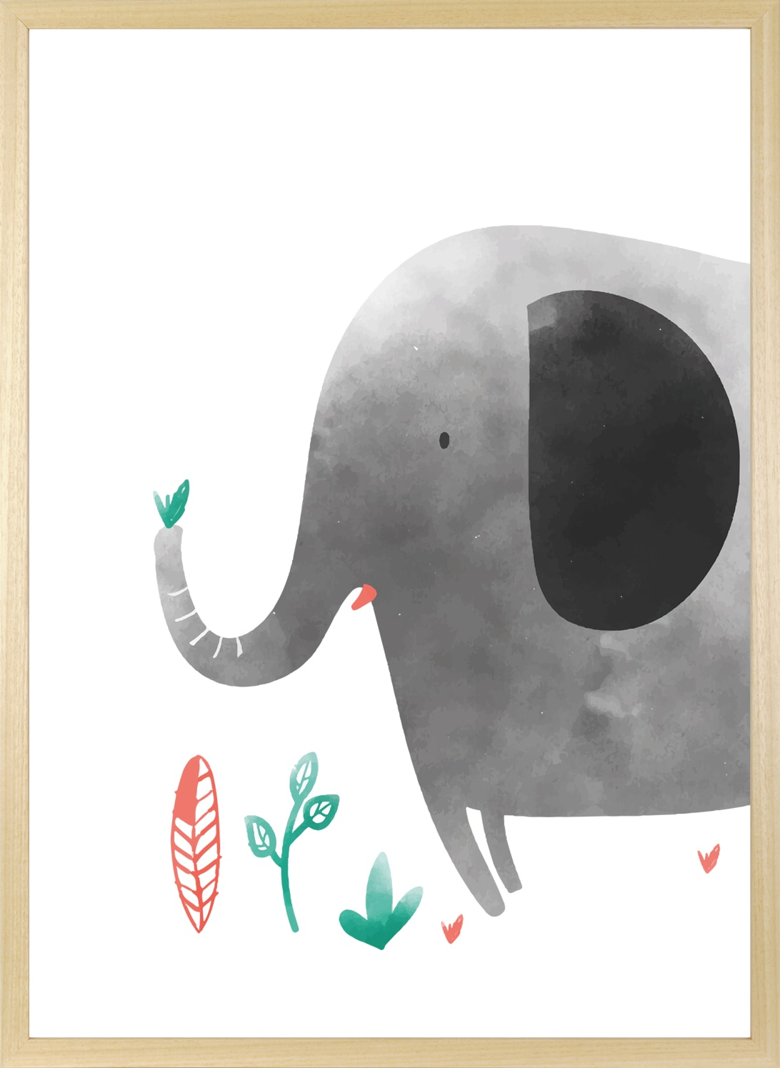 queence Bild mit Rahmen »Grauer Elefant«, Elefant-Elefanten-Elefanten Bilder-Tiere, (1 St.), HD Premium Posterdruck mit Echtholzrahmen