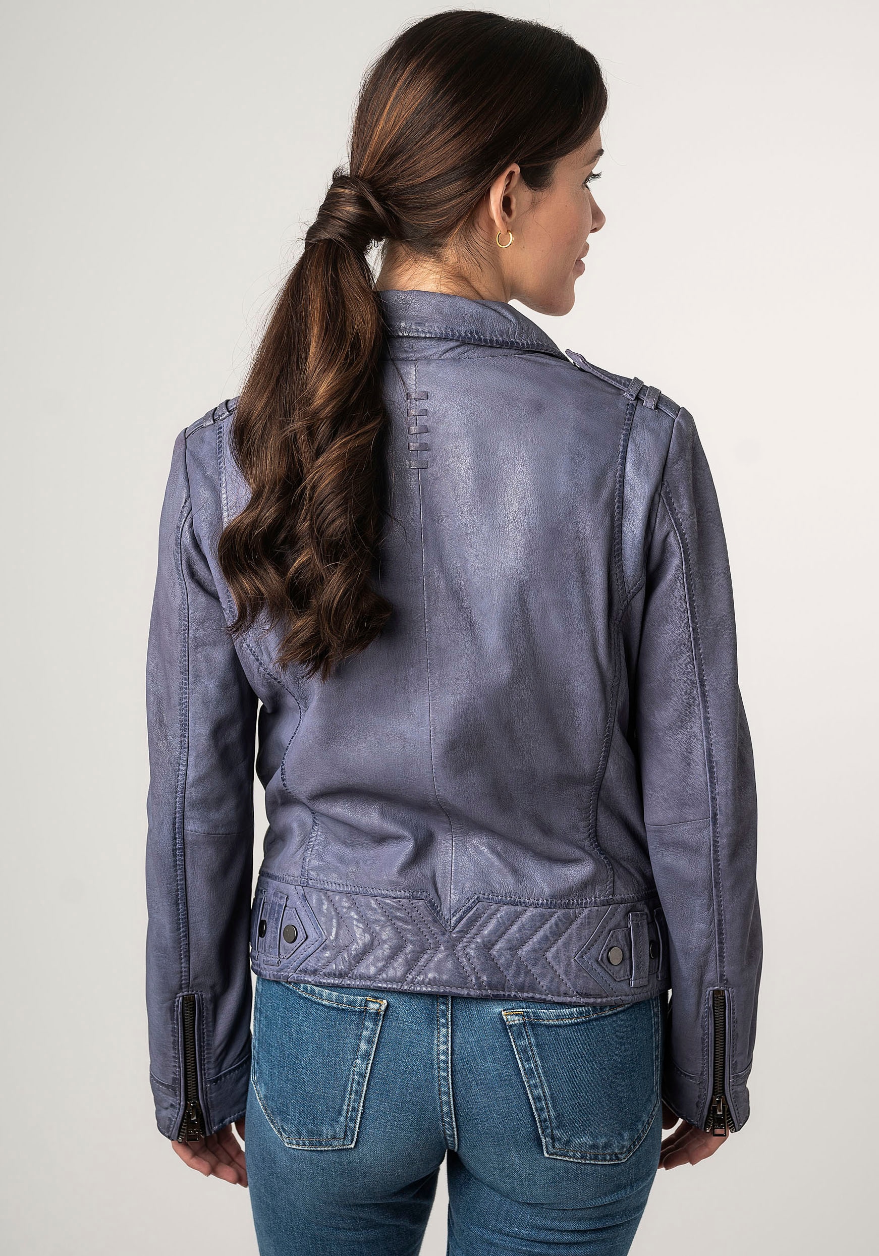 Mauritius Lederjacke »2Wtashi«, mit Schulterklappen, mit Nieten, mit Zipper-Taschen