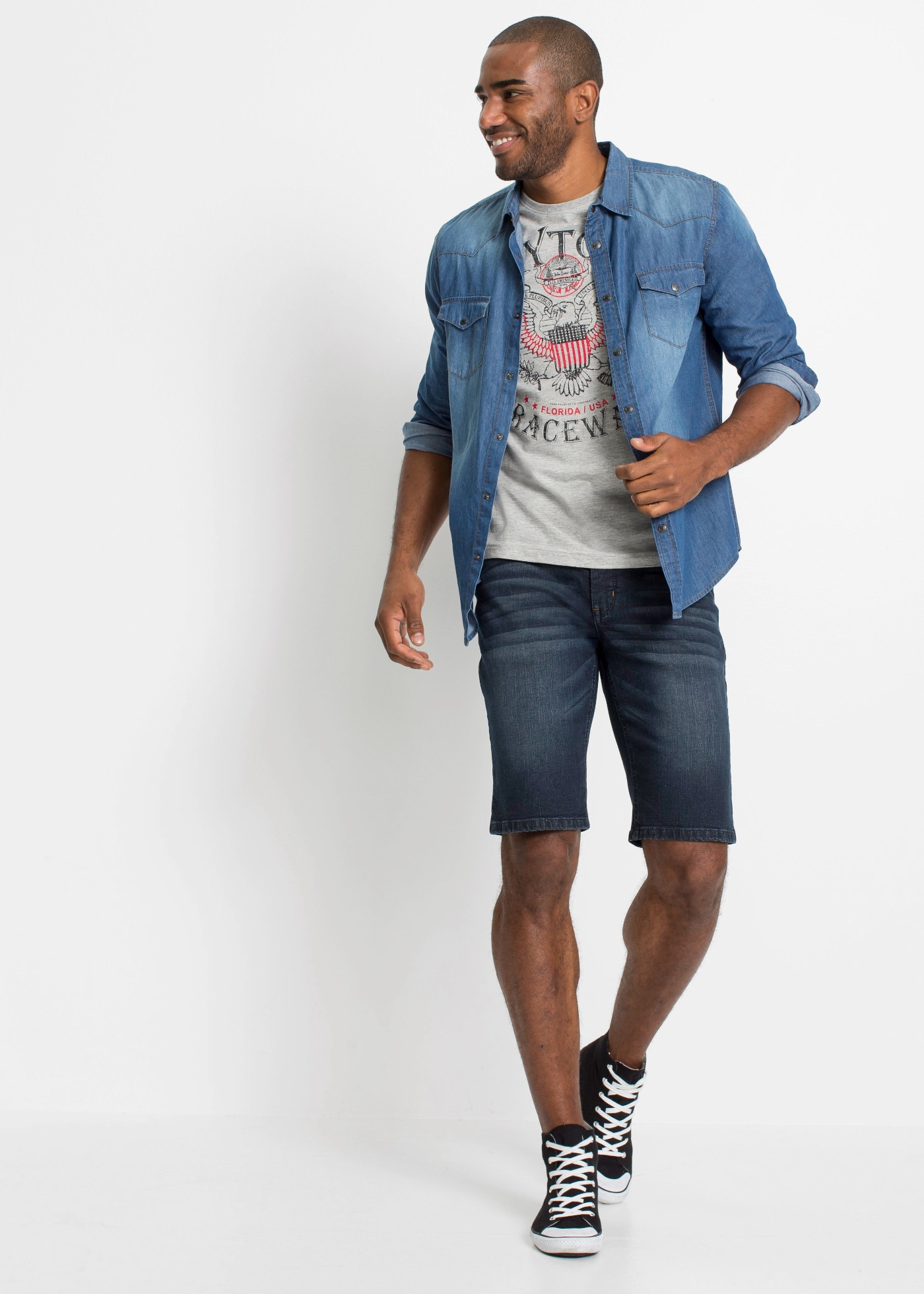 bonprix Bermudas  mit Used-Effekt, aus Baumwolle und Elasthan, schmale Passform