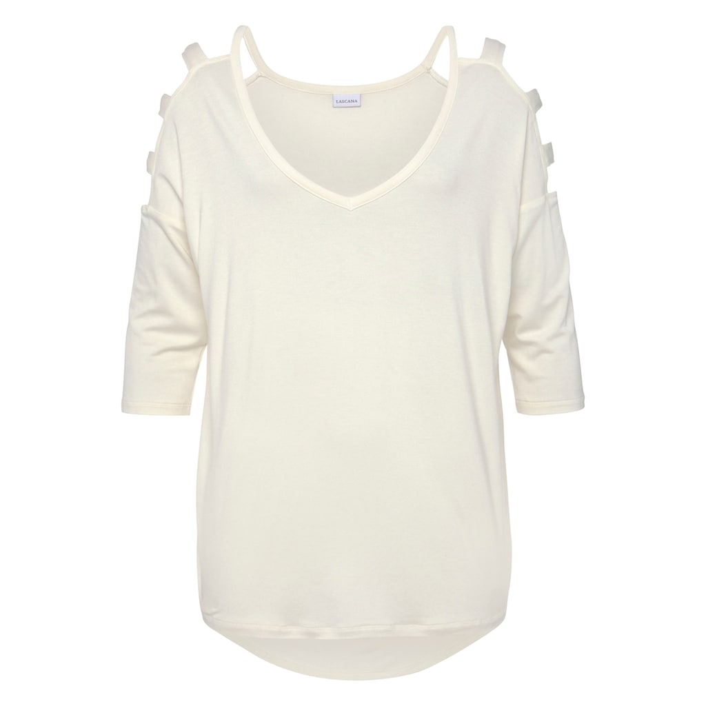 LASCANA 3/4-Arm-Shirt, mit Cut-outs, raffiniertes Longsleeve, schulterfrei