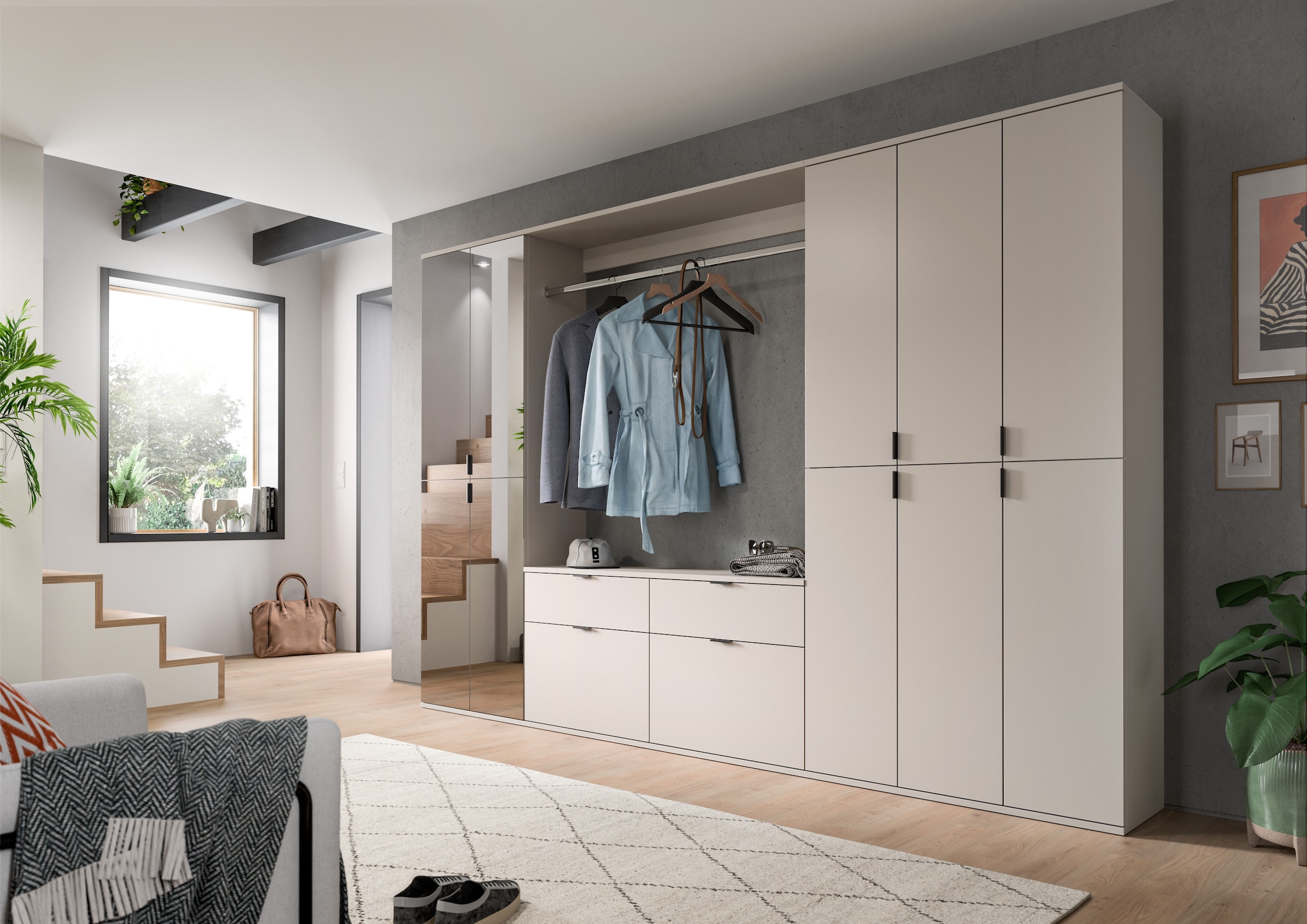 Home affaire Garderoben-Set »TRONDHEIM, 6-teilig, Breite 273cm, individuell platzier- & erweiterbar« Set, bestehend aus: 3x Garderobenschrank & 3-tlgs. Zwischenbauelement, 5 Stk. tlg.