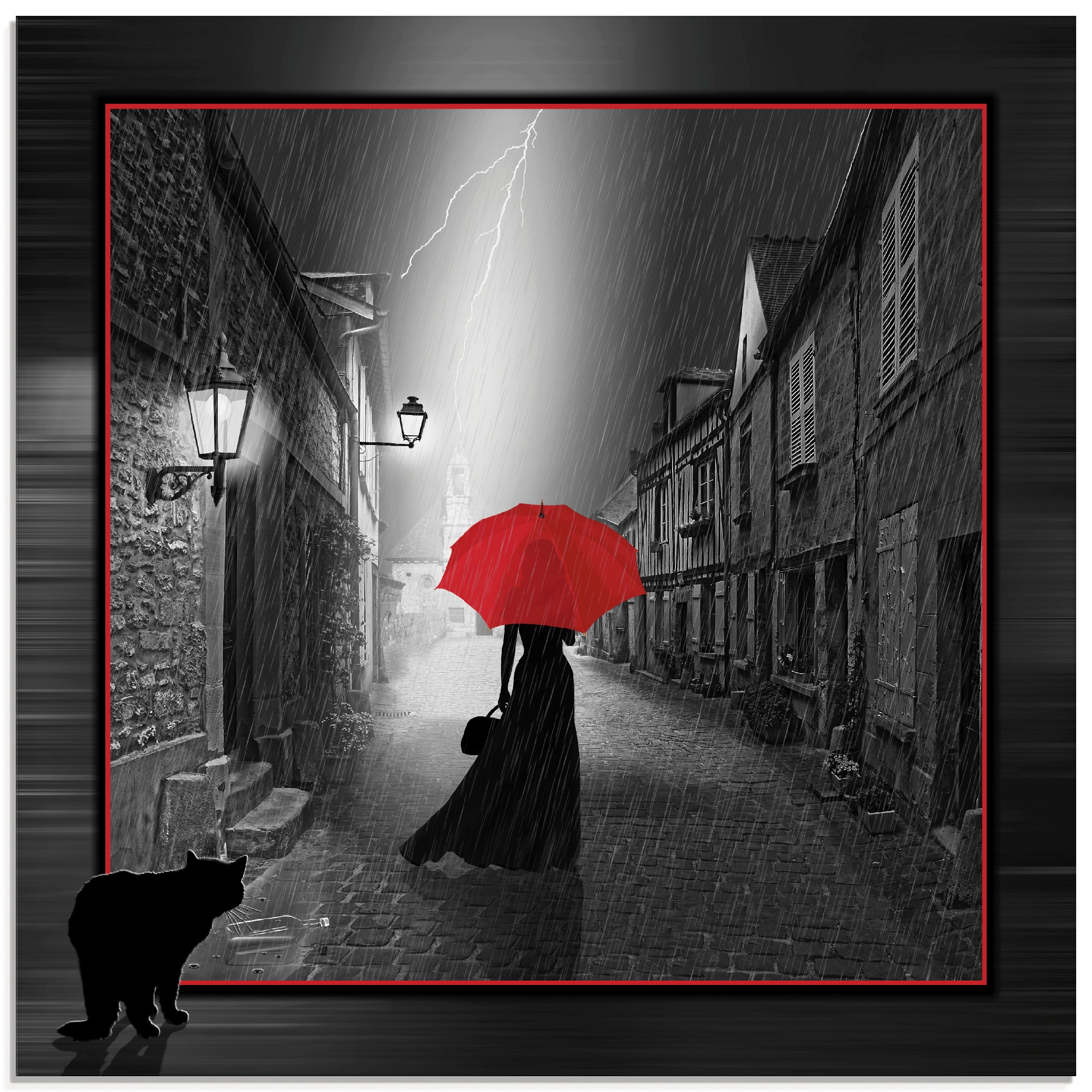 Artland Glasbild "Die Frau mit dem roten Schirm 2", Frau, (1 St.), in verschiedenen Größen