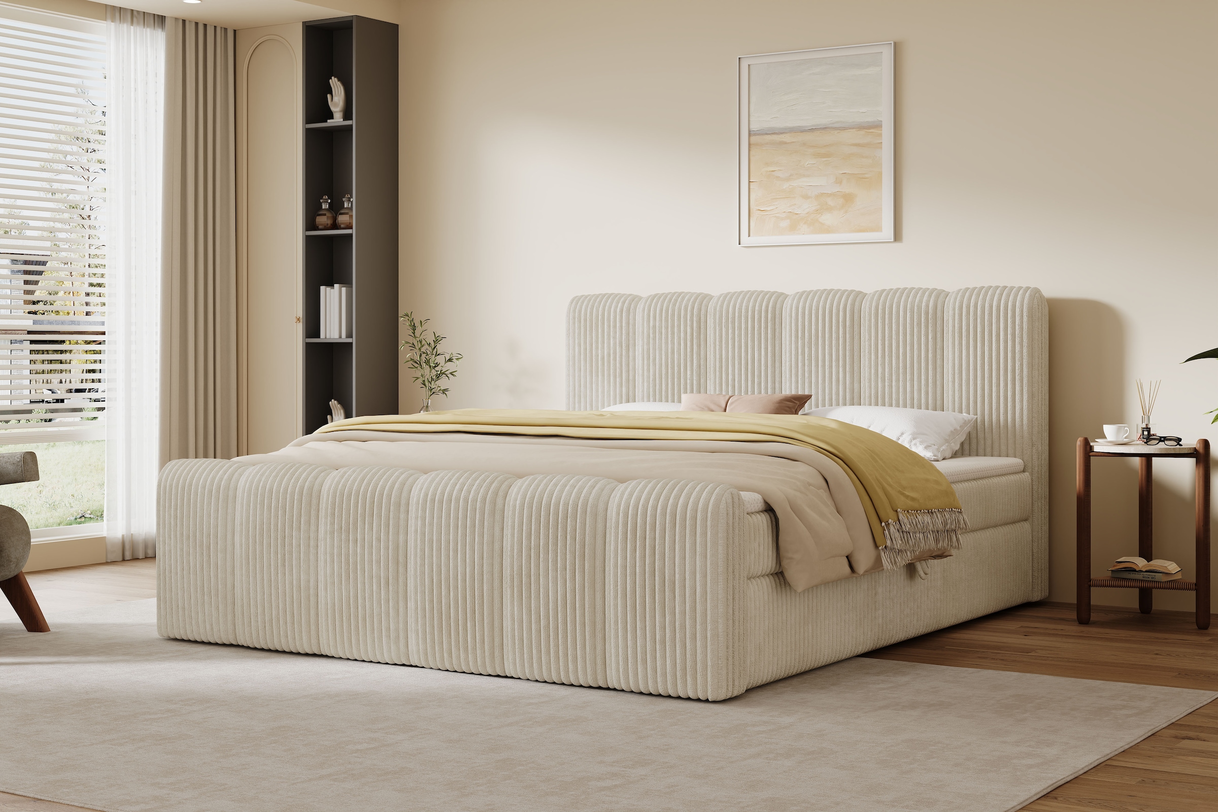 OTTO home Boxbett "SIVVA, Polsterbett mit Bettkasten, inkl. Taschenfederkernmatratze H3" mit Kaltschaumtopper, flauschiger Breit-Cord-Bezug, 180x200 cm