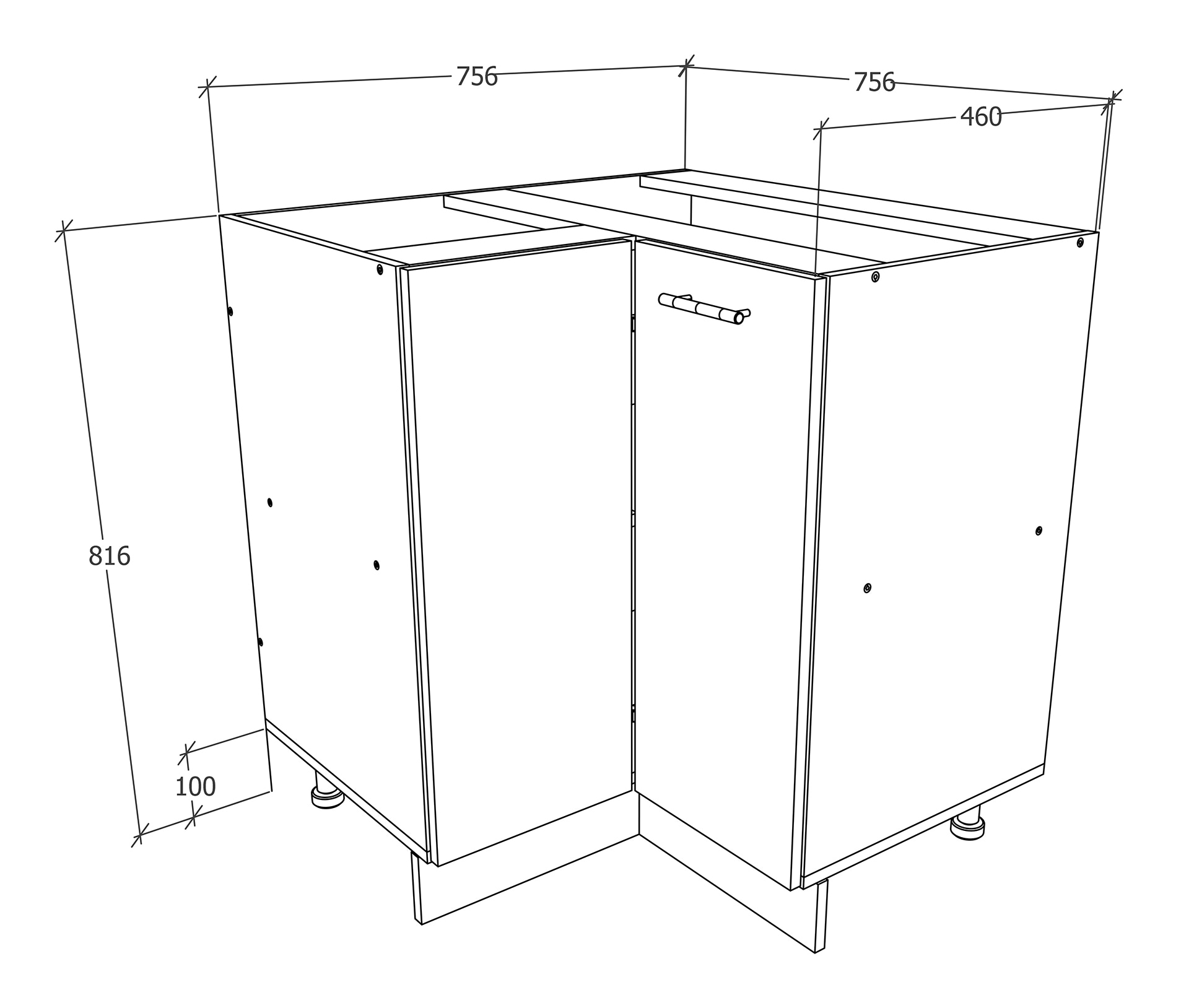 VCM Unterschrank »VCM Eckschrank | Höhenverstellbare Füße | Maße H. 82 x B. 76 x T. 76 cm | Küche Unterschrank | Kücheneckschrank - Esilo«, (1 St.)