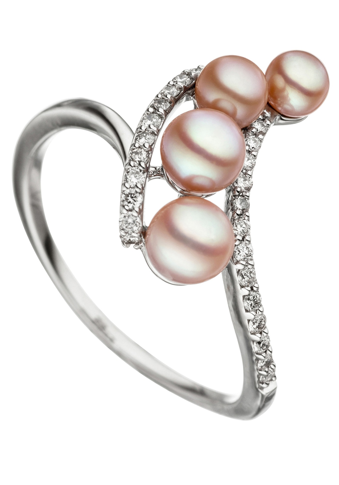 JOBO Fingerring »Ring mit 4 rosa Perlen und 24 Diamanten«, 585 Weißgold  bestellen | BAUR