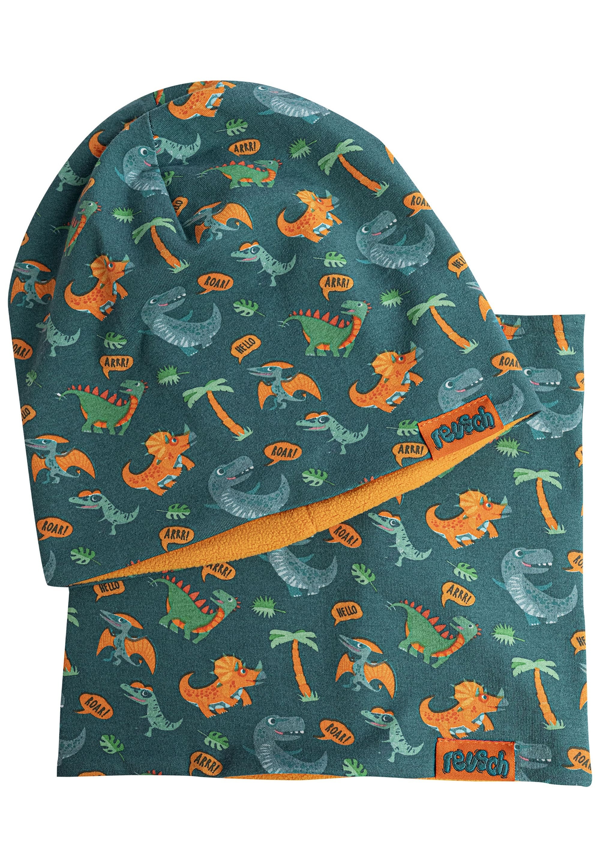 REUSCH Jungen Beanie "Reusch Kids Hat and Scarf Set"dunkelblau, orange, bedruckt, 50% Polyester, 47% Baumwolle, 3% Elasthan, Mützen, im niedlichen