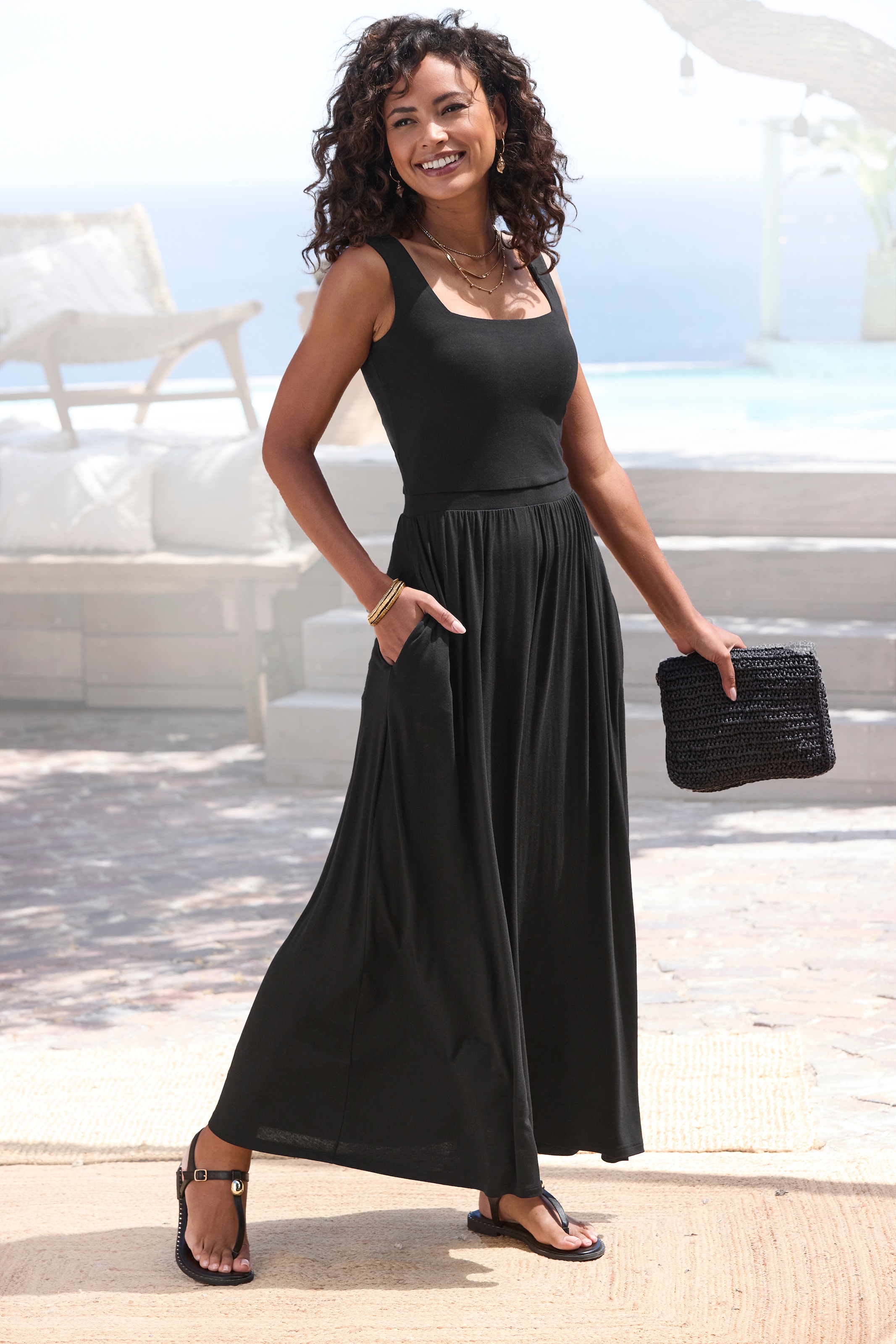 Vivance Midikleid "mit Taschen aus weicher Viskose-Stretch-Qualität" Seitennahttaschen luftiges Jerseykleid, Basickleid, elegantes Sommerkleid, Trägerkleid