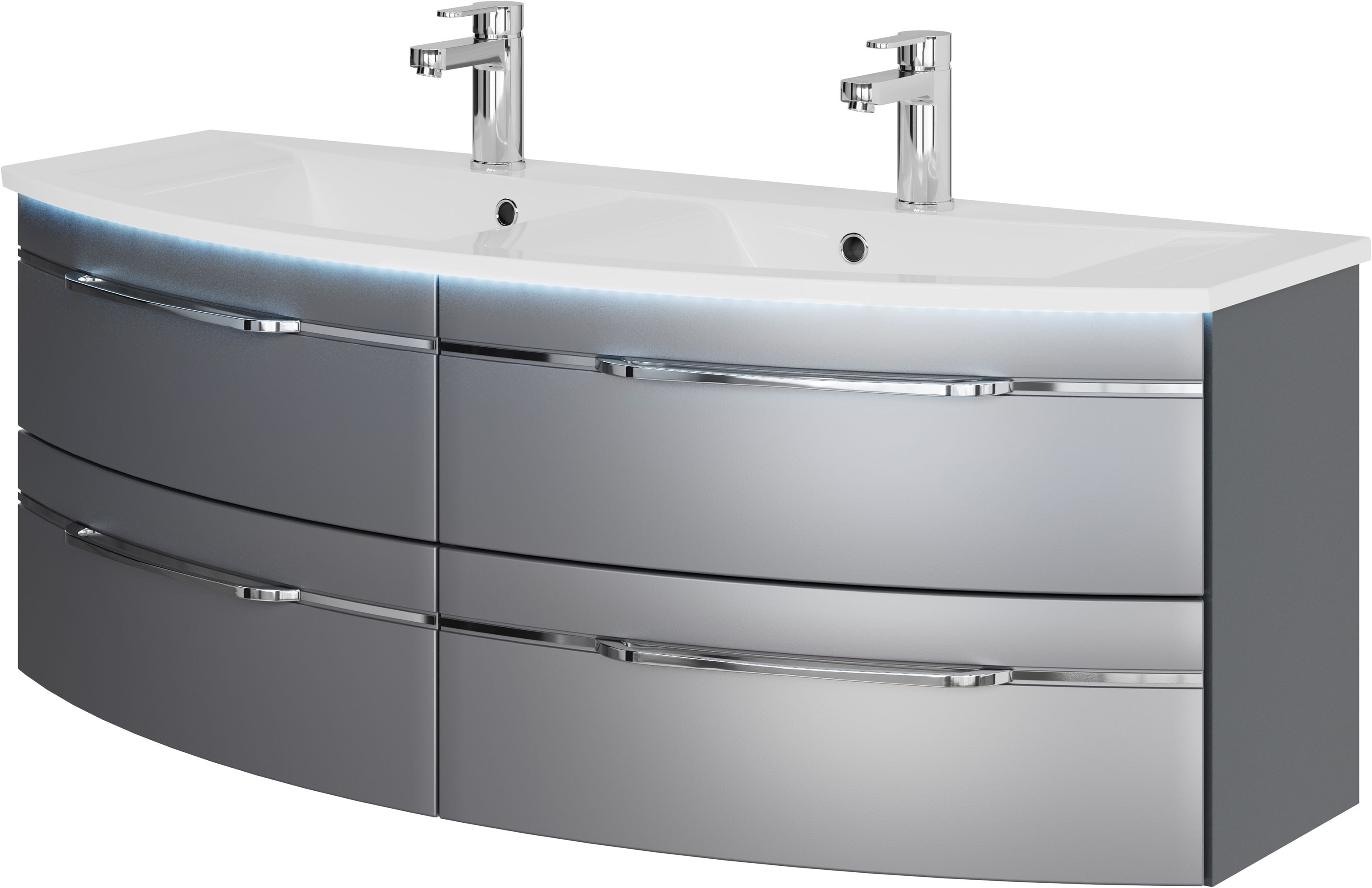Saphir 1100000002199 "Serie 7045 Mineralmarmor-Waschtisch und Unterschrank, 131 cm breit" Doppel-Waschplatz mit 4 Schubladen, Badmöbel Set mit Waschtisch