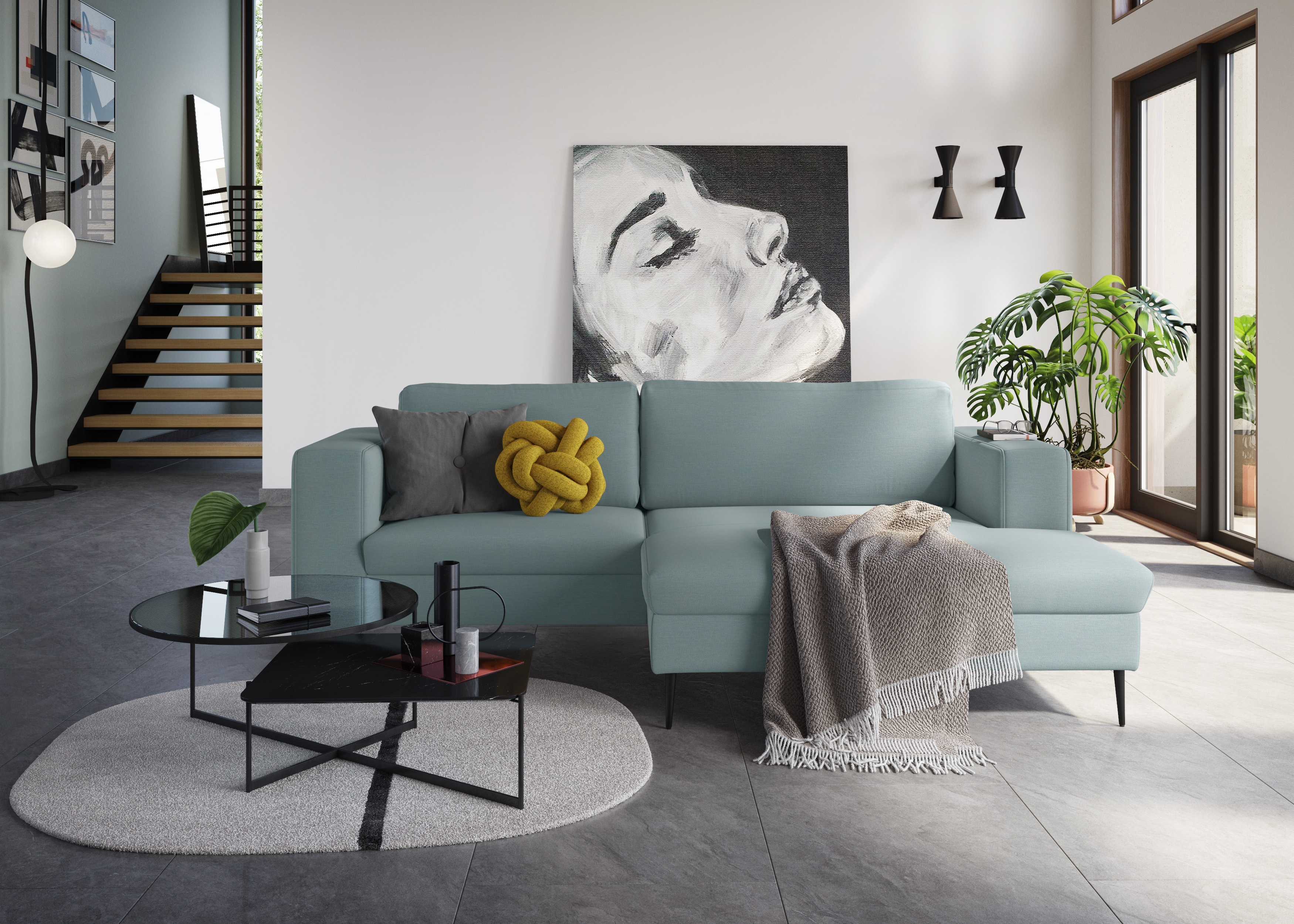DOMO collection Ecksofa "Modica kompakt und elegant, Breite 244, L-Form" Auch in Cord, Fußhöhe passend für gängige Saugroboter