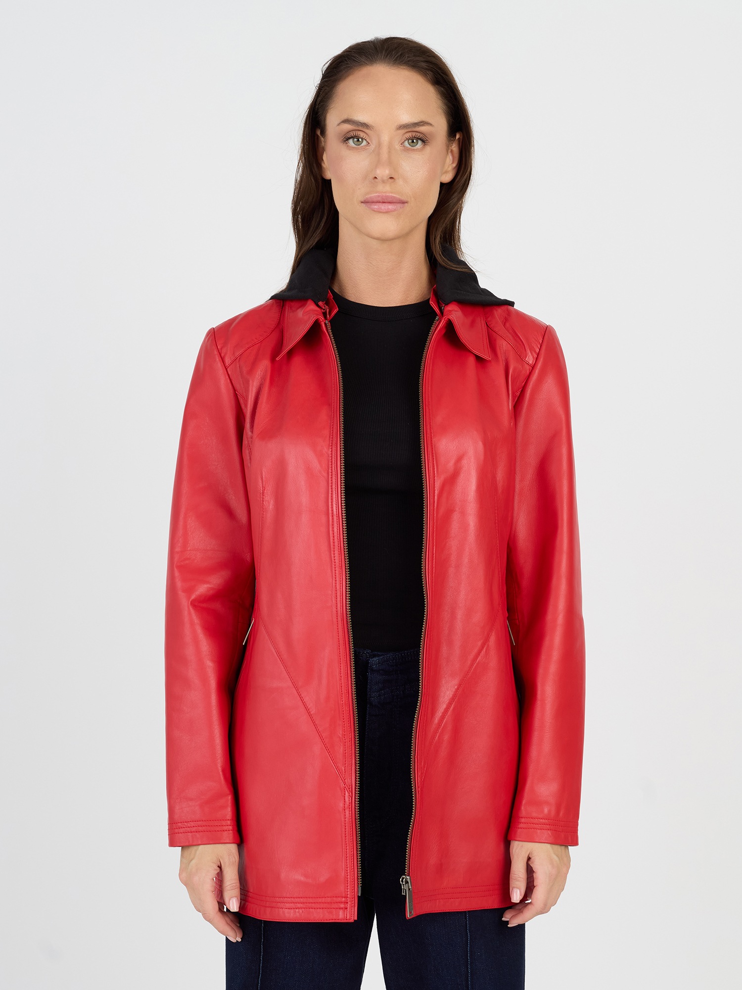 Lederjacke JCC "3102220", Damen, Gr. 38, grau (lava rot), Oberstoff: 100% Leder; Innenfutter: 100% Polyester; Ärmelfutter: 100% Polyester; Kapuze: 100% Polyester, Jacken