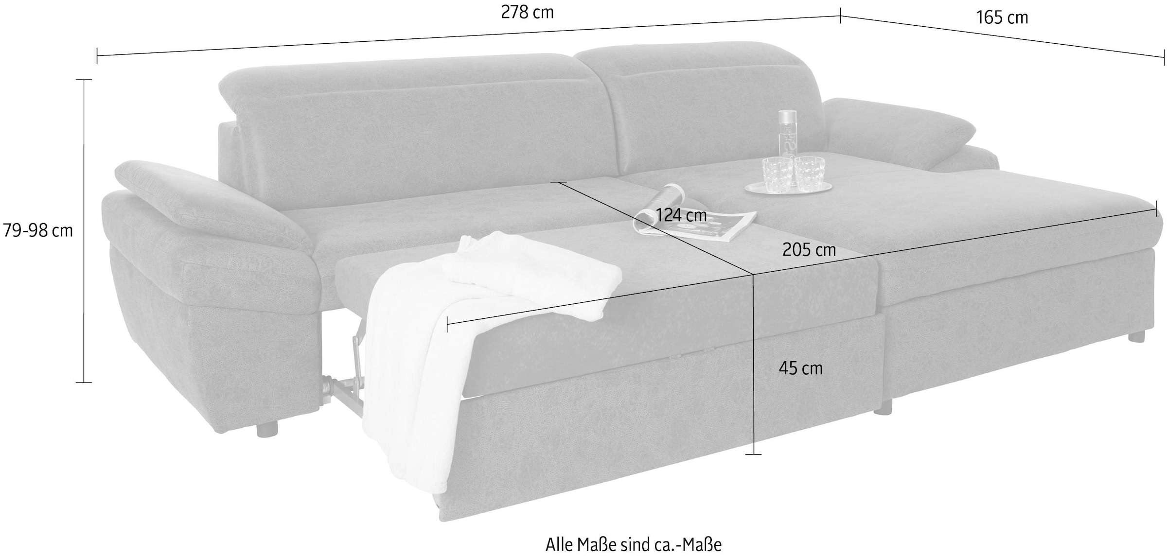 exxpo - sofa fashion Ecksofa »Kyoto, inkl. Kopfteil- und Armteilverstellung, hoher Sitzkomfort«, wahlweise mit Bettfunktion und Bettkasten, hochwertige Bezüge, L-Form