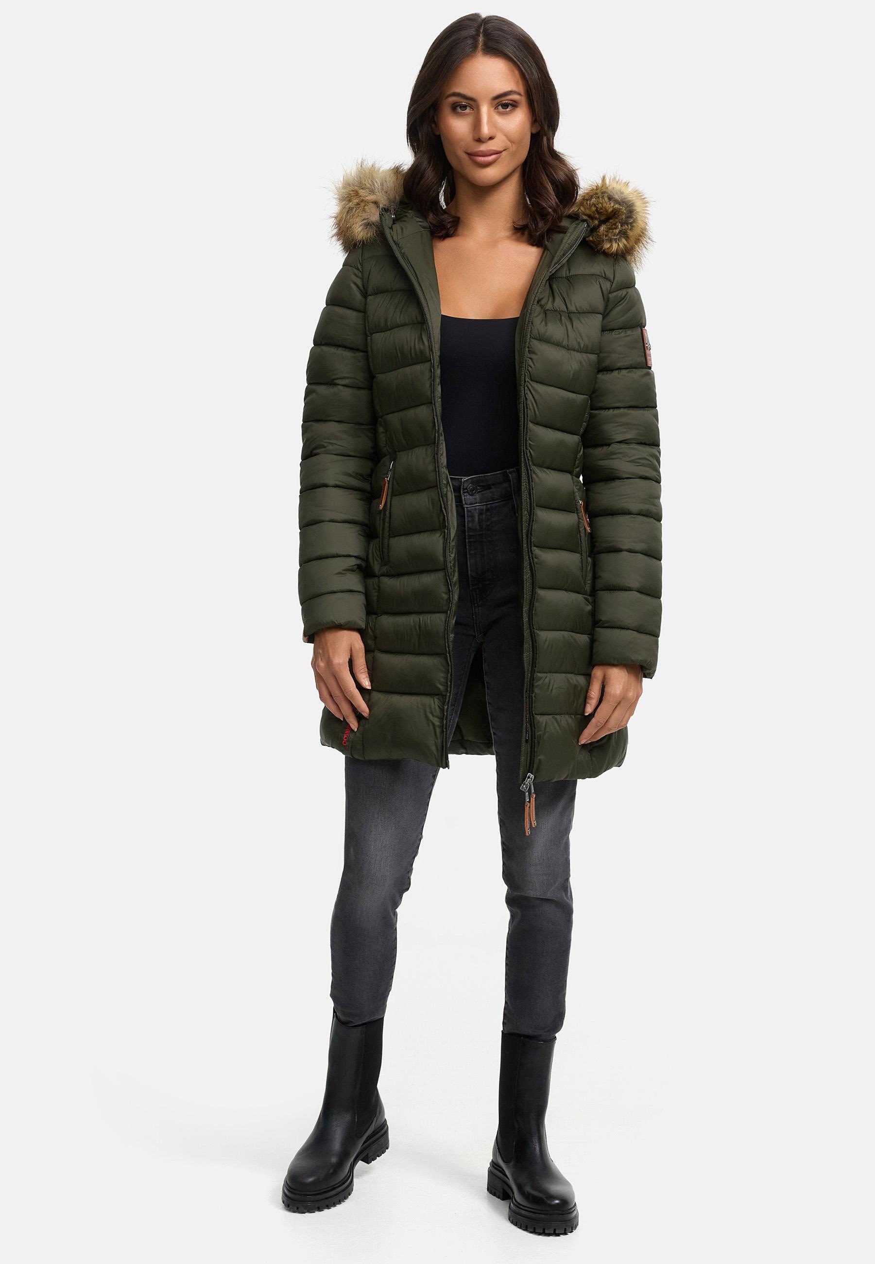 Marikoo Steppmantel »Rose-Stepp«, zeitloser Winterparka mit großer Kunstfellkapuze