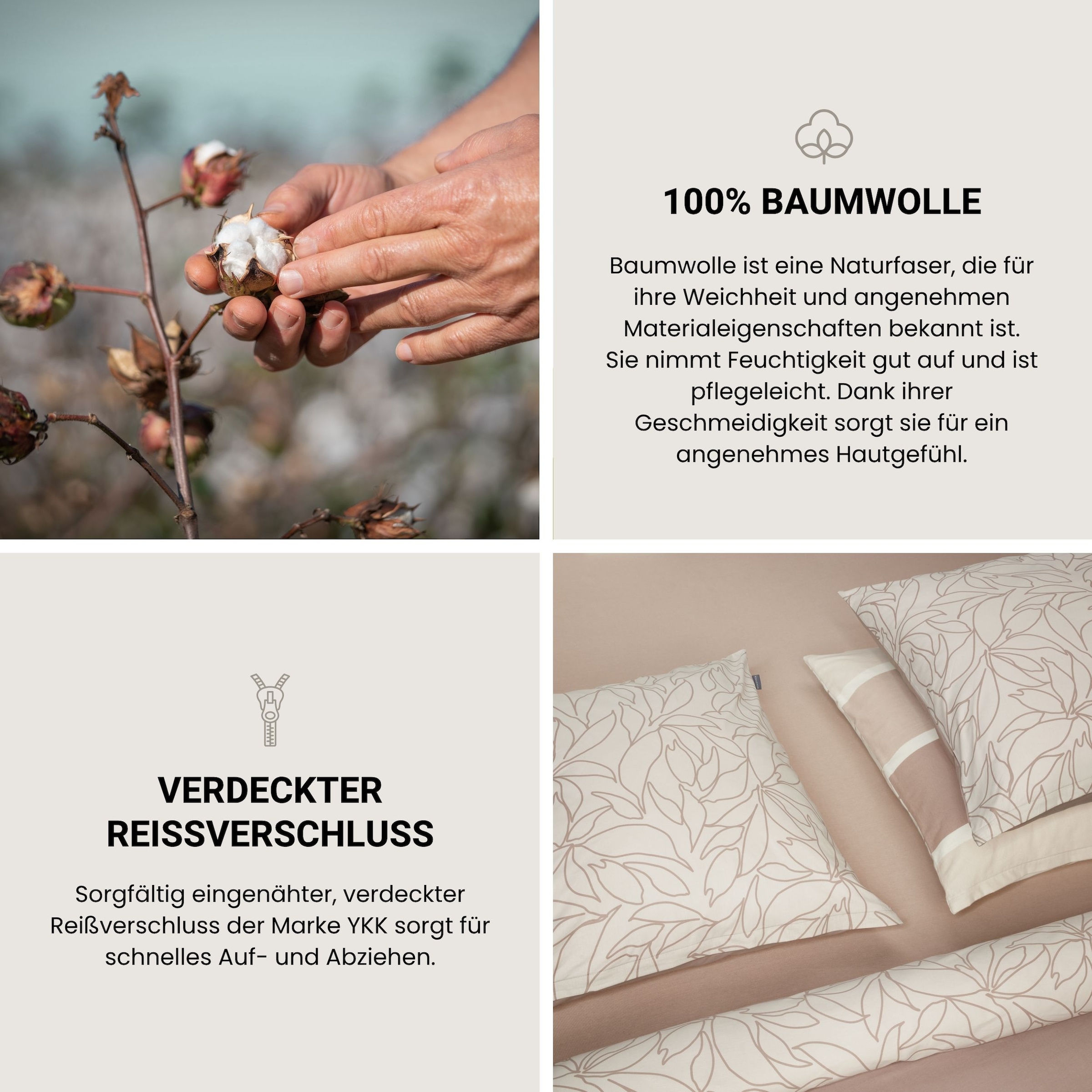 Schiesser Wendebettwäsche »Leaves aus weicher Baumwolle mit schlichtem Botanikprint« 2 Stk. OEKO-TEX® MADE IN GREEN