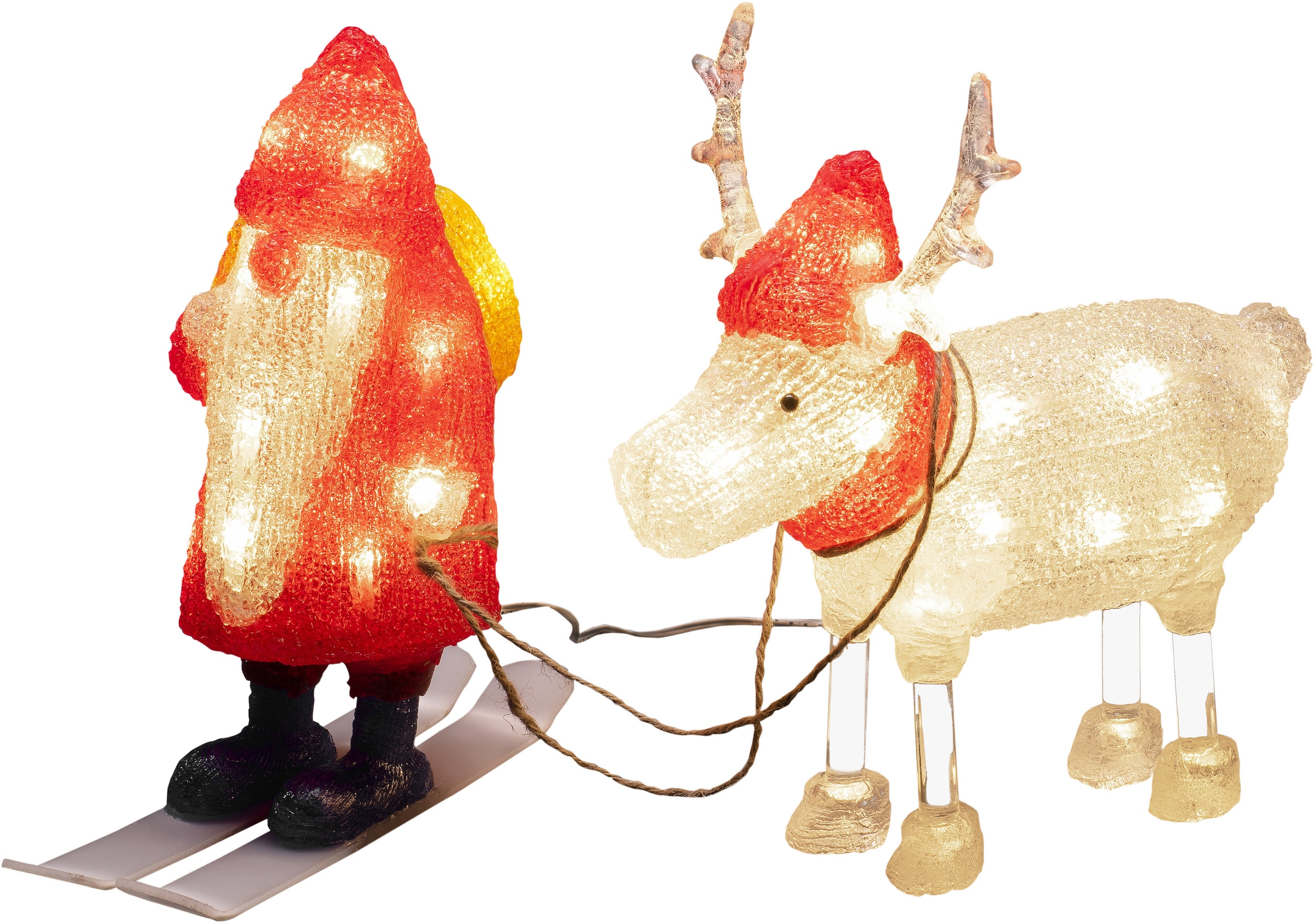 KONSTSMIDE LED Dekofigur "Acryl Weihnachtsmann und Rentier, Weihnachtsdeko rot aussen", 40 warm weiße Dioden