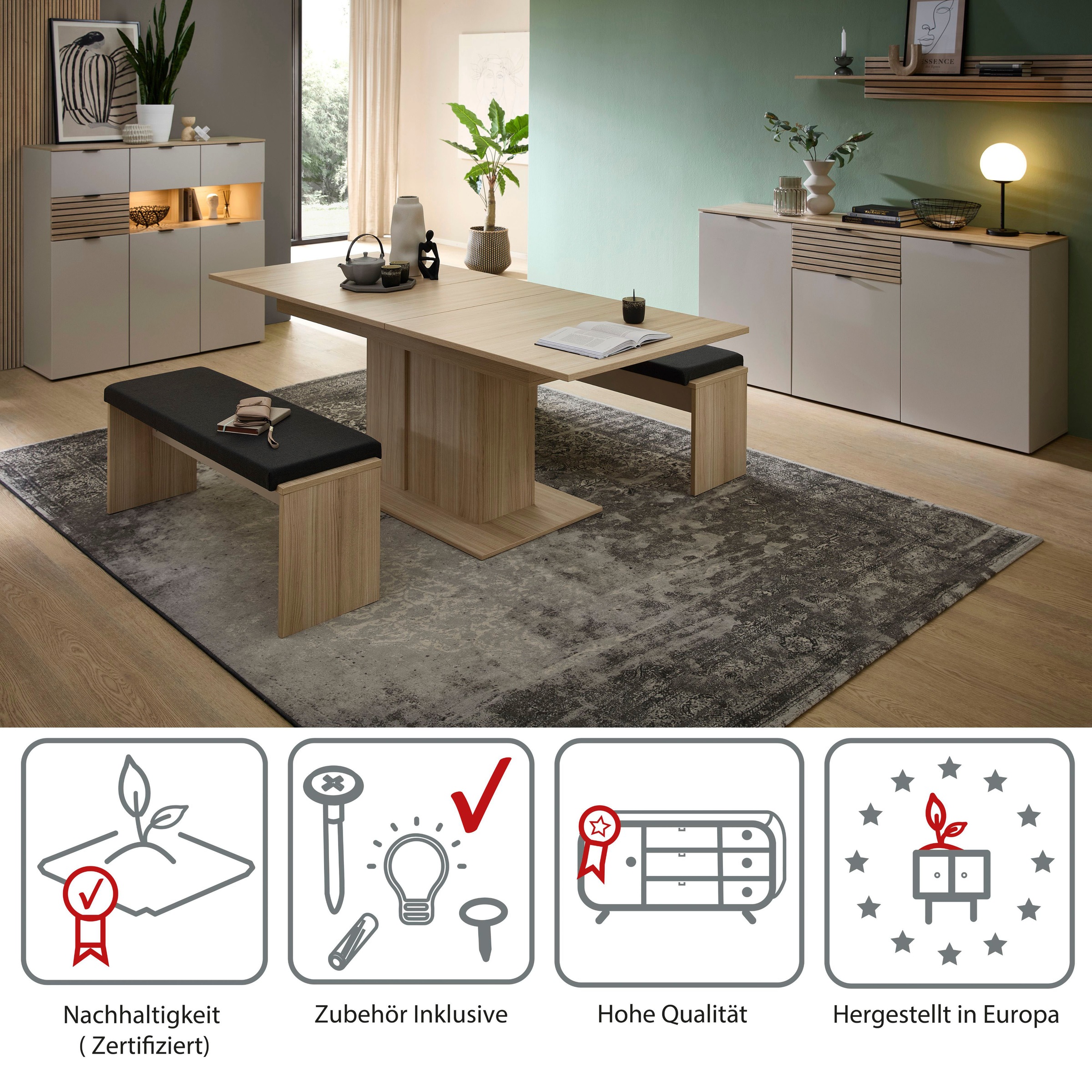 Innostyle Esstisch »INA Esstisch, 180-220 x 77 x 90 cm (B/H/T)« 1 Stk. tlg.