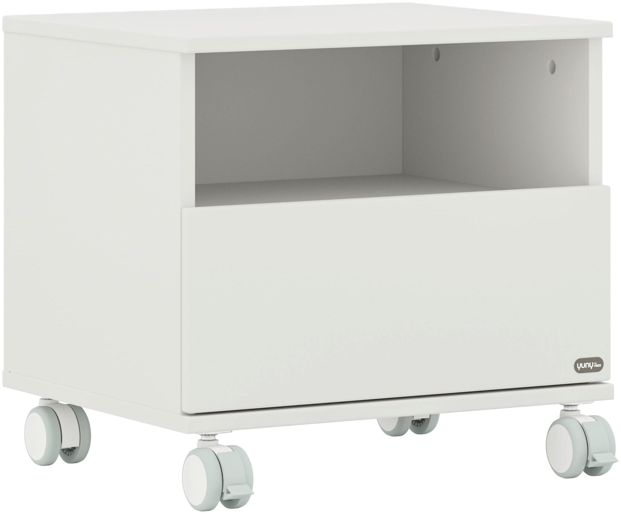 PAIDI Nachtkommode "CUTIE LEA in Weiß, Schublade mit Soft-Close" B/H/T ca. 48/45/40cm, Off-White, moderner & stabiler Nachttisch aus Holz, feststellbare Rollen
