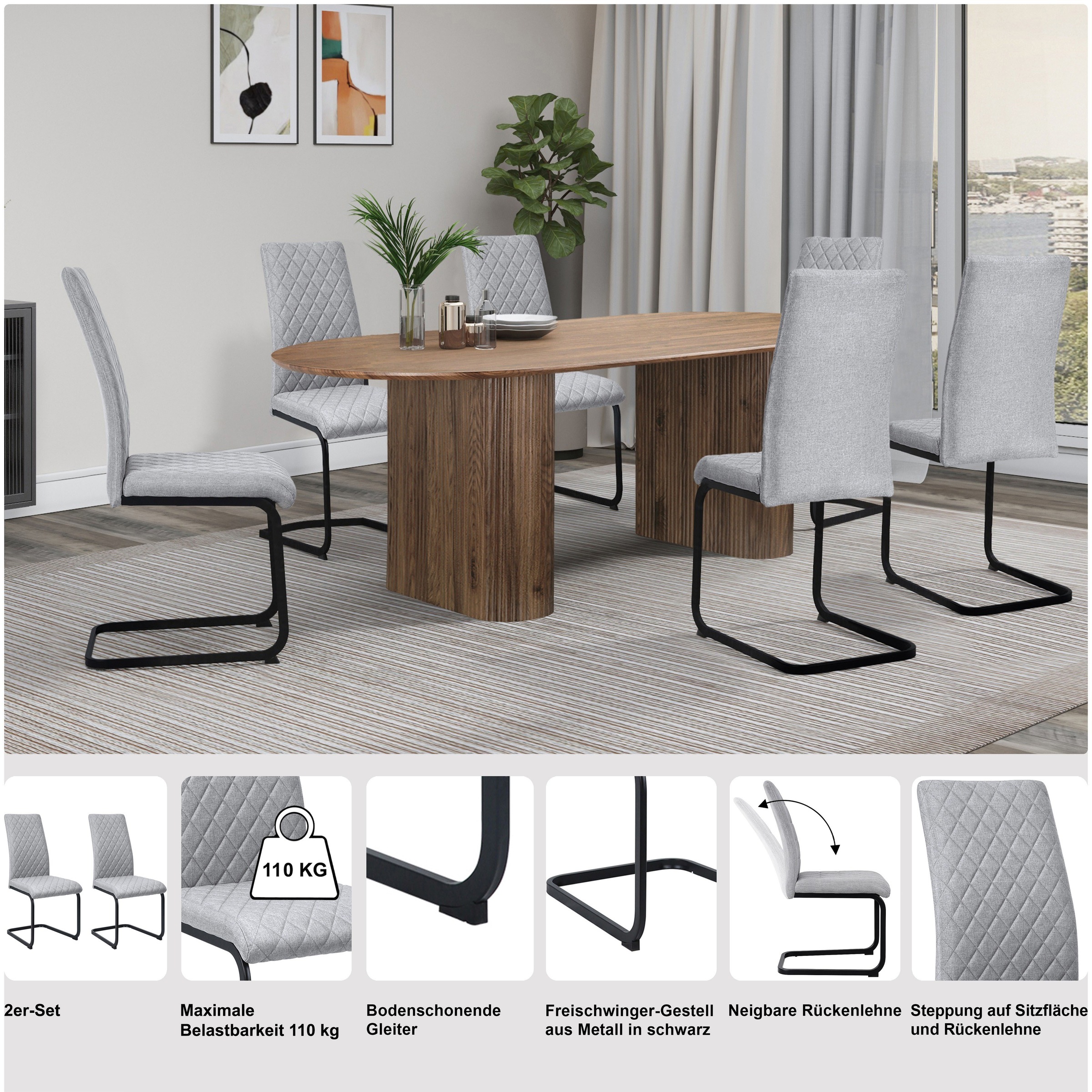 OTTO home Esszimmerstuhl »Valbourg« () Freischwinger, gepolsterte Rückenlehne und Sitzfläche, 2er Set