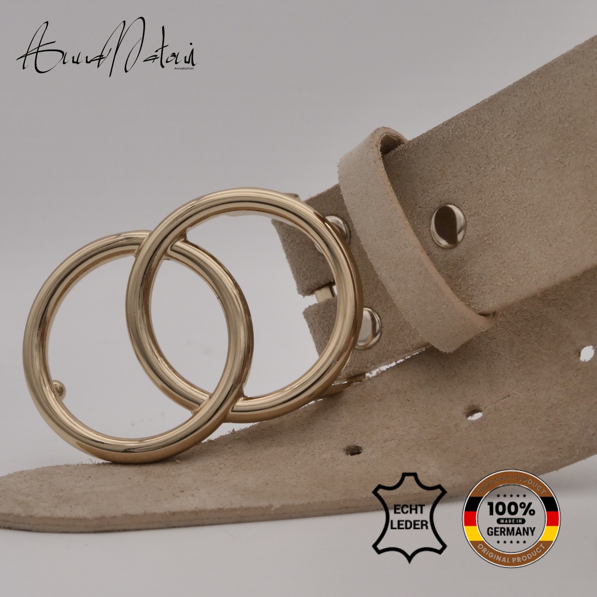 Ledergürtel ANNAMATONI "AnnaMatoni Damen Ledergürtel in hochwertigem Velour Leder 4cm", Damen, Gr. TW95 - 110cm Gesamtlänge, beige 120, 100% Leder, Gürtel Ledergürtel 2
