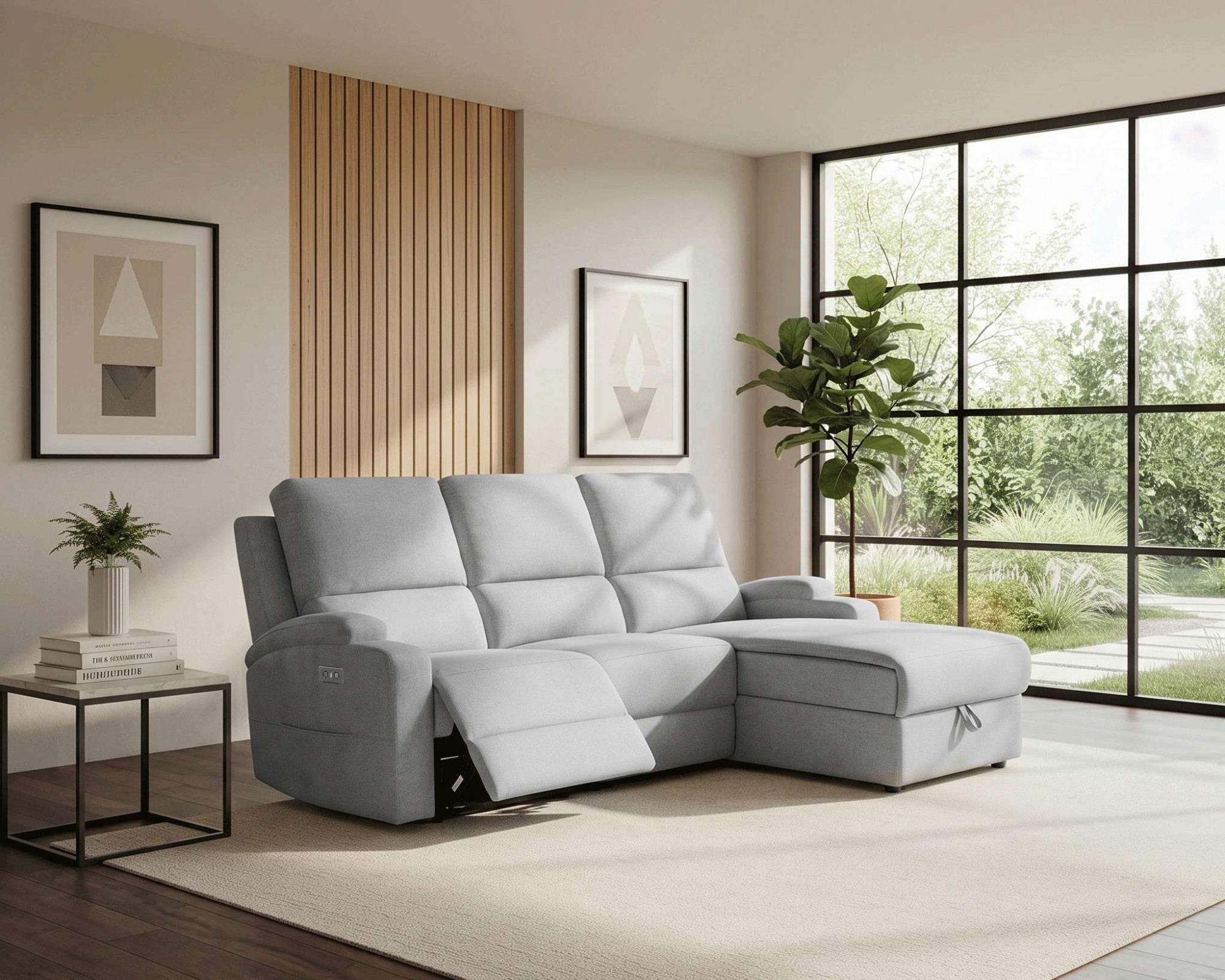 OTTO home Ecksofa "NAPORI Struktur-Bezug, L-Form, 210cm, man./elektr. Relaxfunktion" USB-A bei elektr. Variante, Staukasten, Seitentaschen u. Federkern