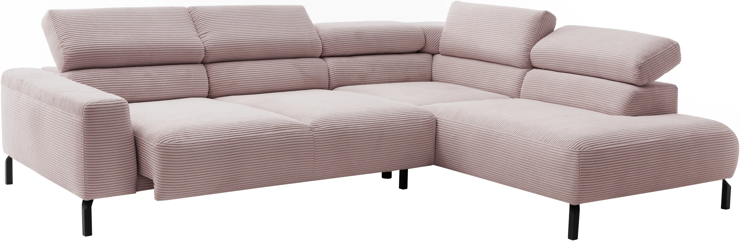 Places of Style Ecksofa »Antonelli, L-Form, inkl. Kopfteilverstellung, Breite 276 cm«, mit elektrischer Sitztiefenverstellung, in Cord, rosé