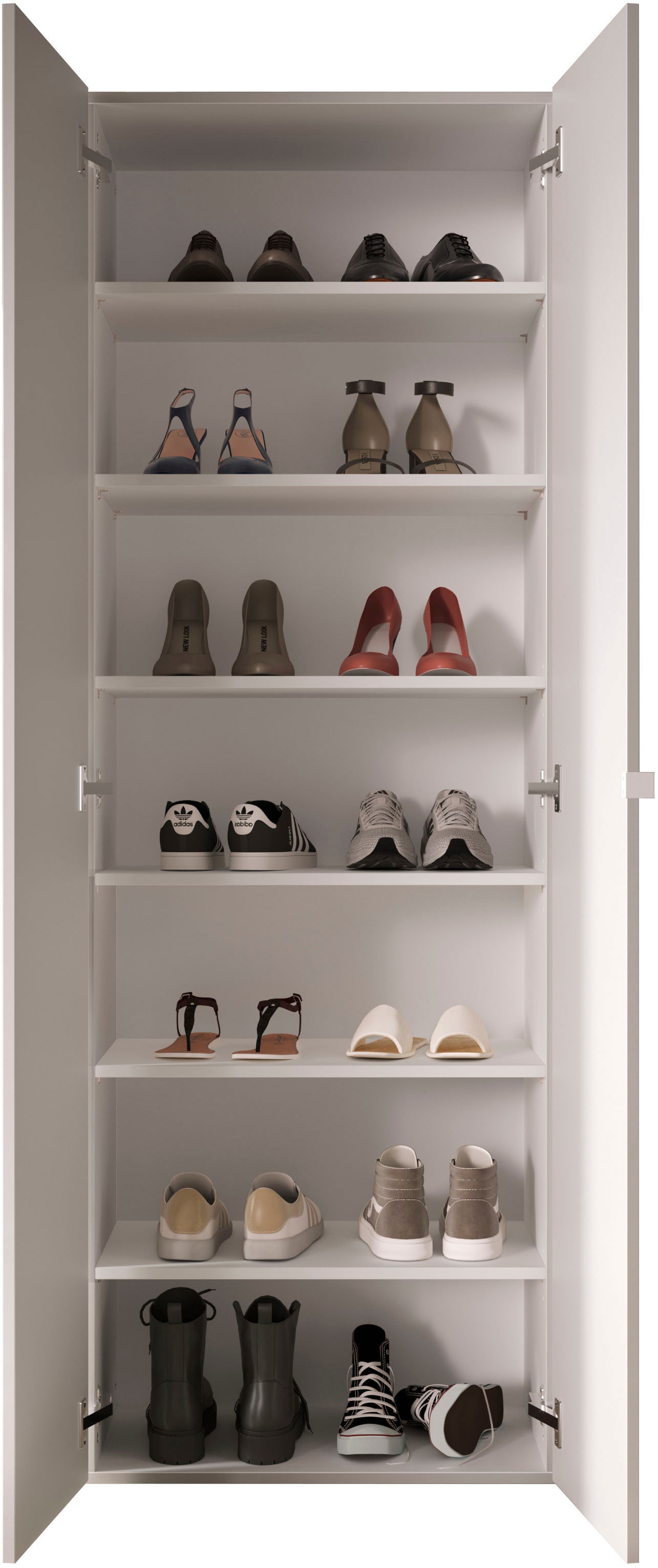 INOSIGN Schuhschrank »SMILE Breite 63 cm, Höhe 186 cm, Schuhregal mit 7 Ebenen,«, Schuhkommode in Weiss Hochglanz Lack