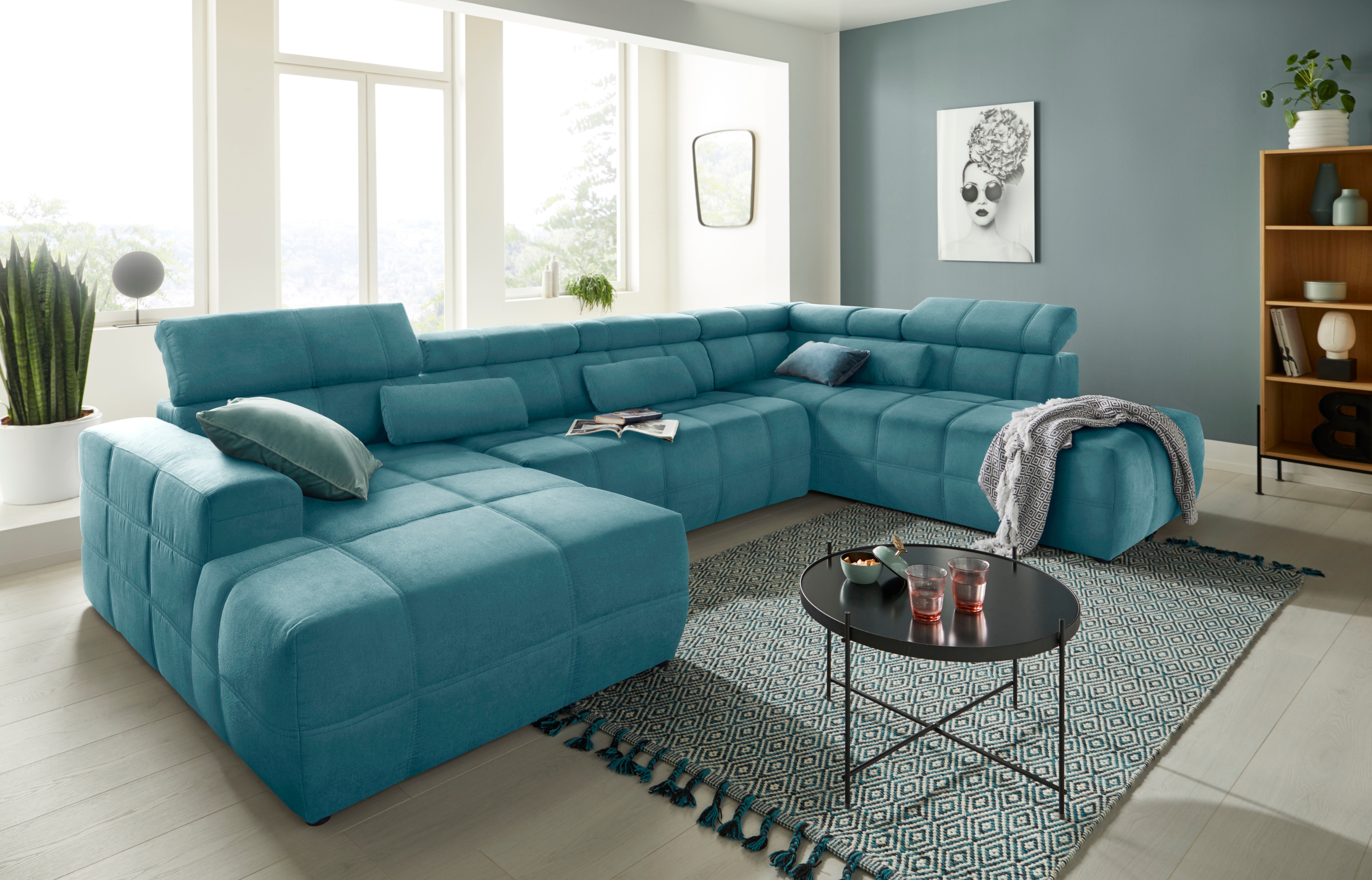 DOMO collection Wohnlandschaft "BRANDON whlw. mit Sitztiefenverstellung, whlw. Nierenkissen" mit Kopfteilverstellung, wahlweise Sitztiefenverstellung, U-Form