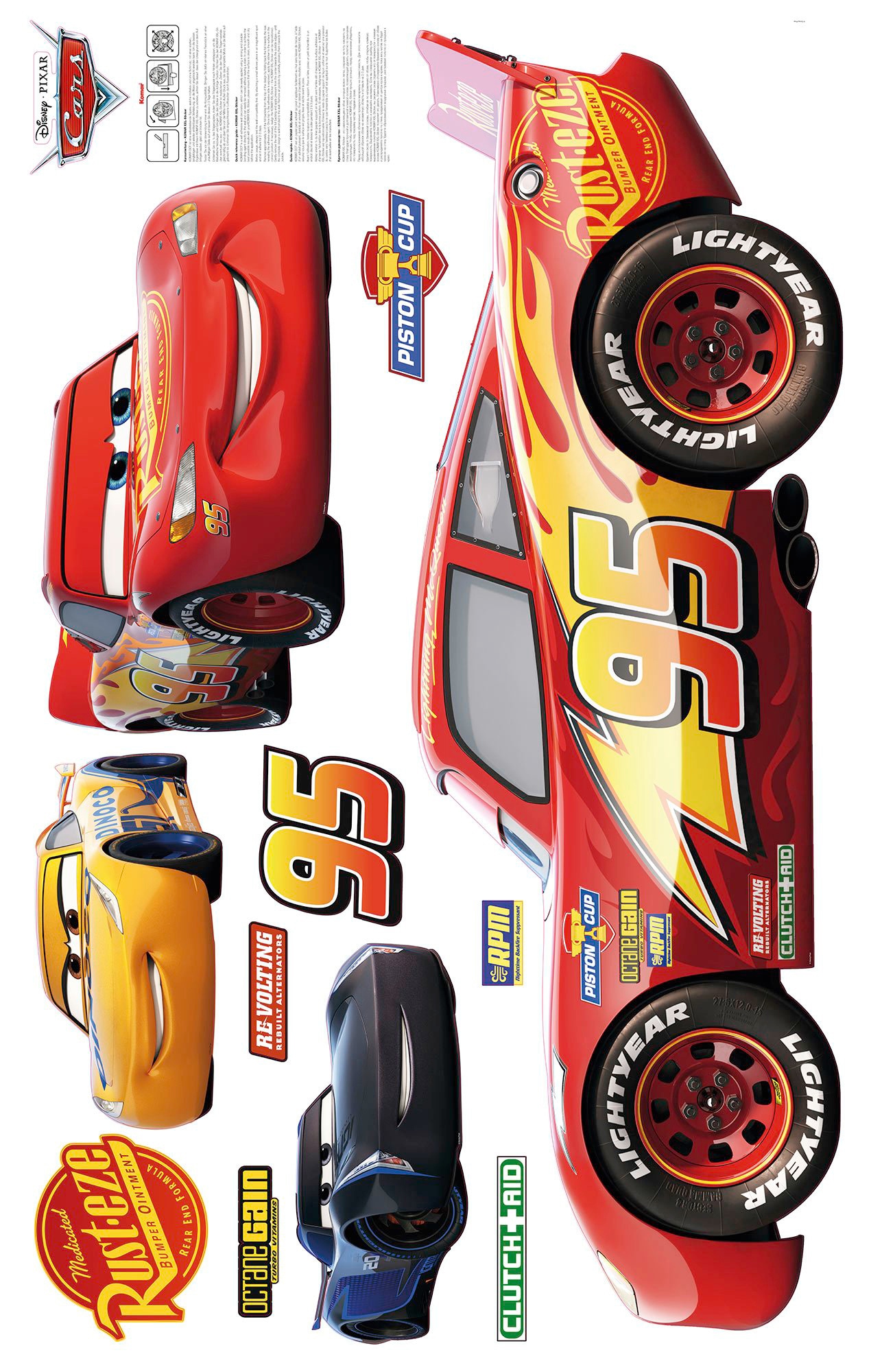 Komar Vliestapete "Selbstklebende Vlies - Cars XXL - Größe 127 x 200 cm" bedruckt glatt Kinderzimmer