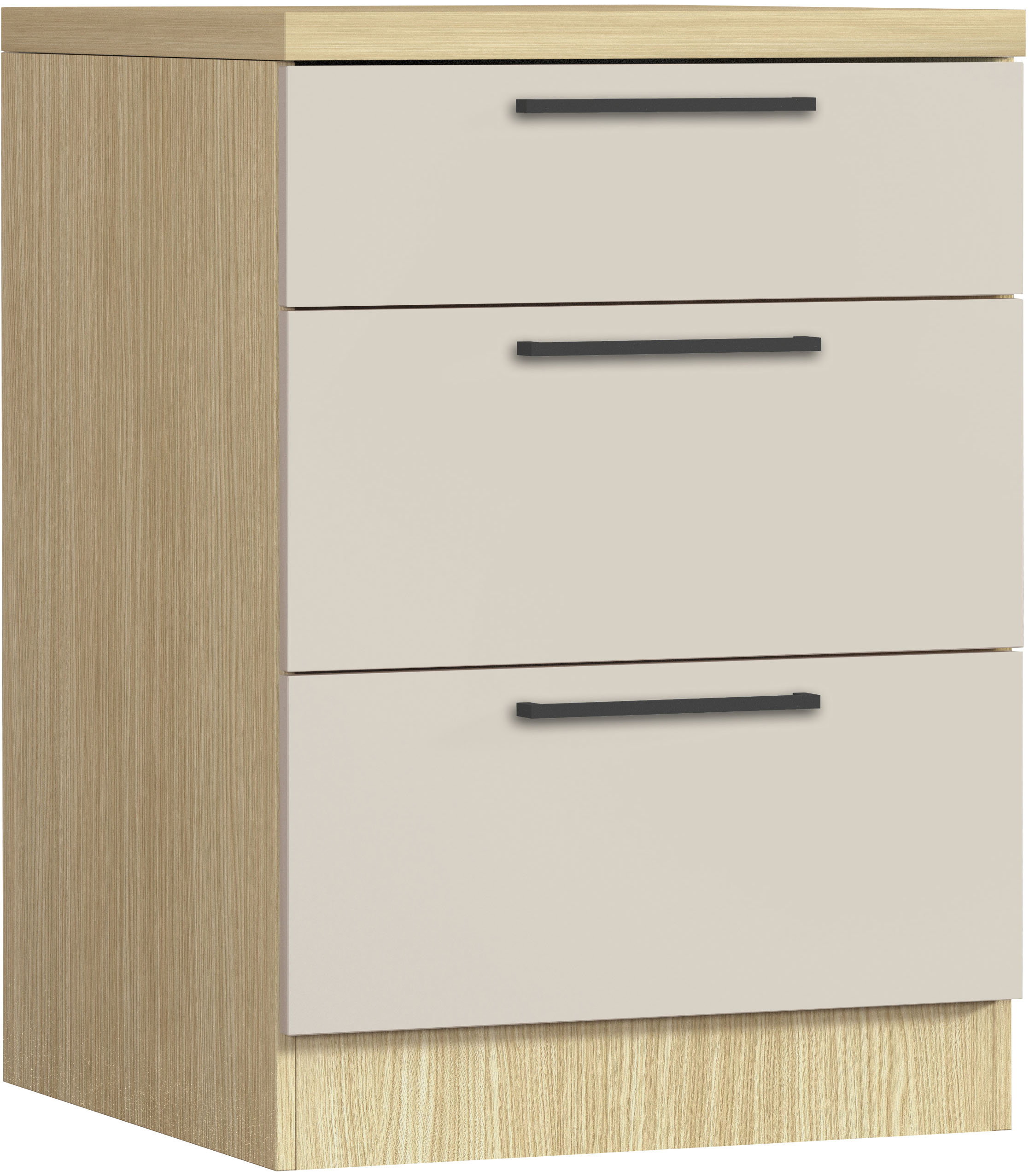 KOCHSTATION Unterschrank "Luna, Küchenunterschrank, Unterschrank mit Schubladen, Made in Italy" B/T/H: 60 × 60 × 85 cm, mit 3 Schubkästen, 3,5 cm starke Oberplatte