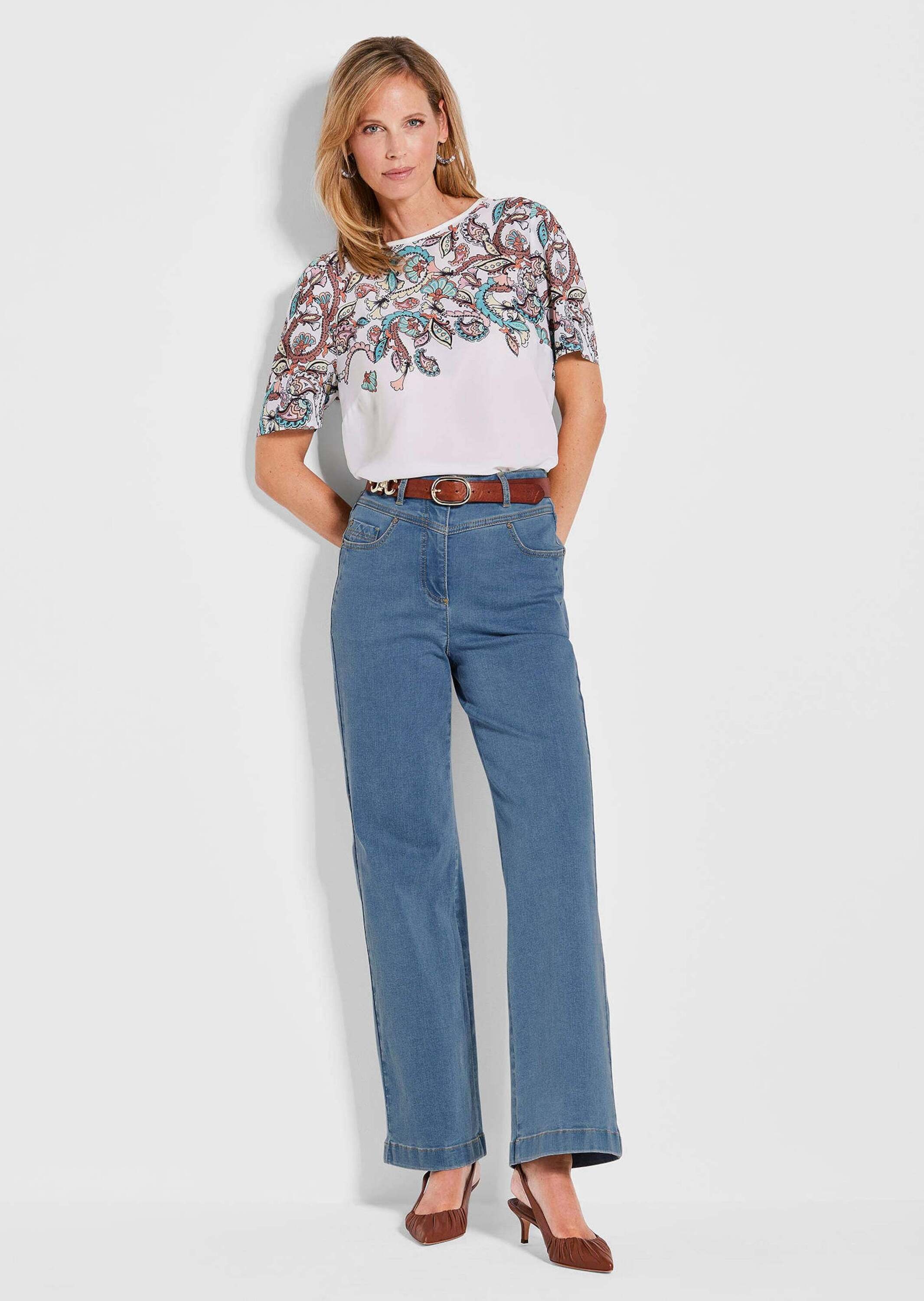 GOLDNER Stretch-Jeans "Weite Jeans VERA in Blau, Kontrastnähte" günstig online kaufen