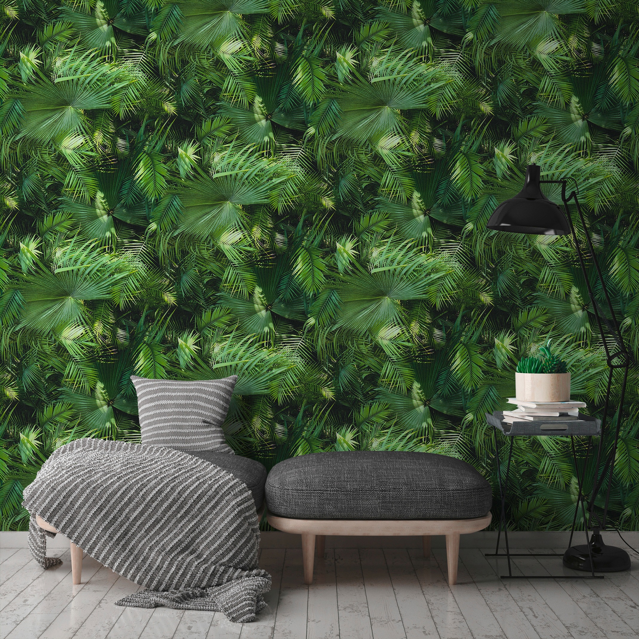 living walls Vliestapete »Neue Bude 2.0«, botanisch-tropisch, Floral Tapete Palmen Grün Schwarz