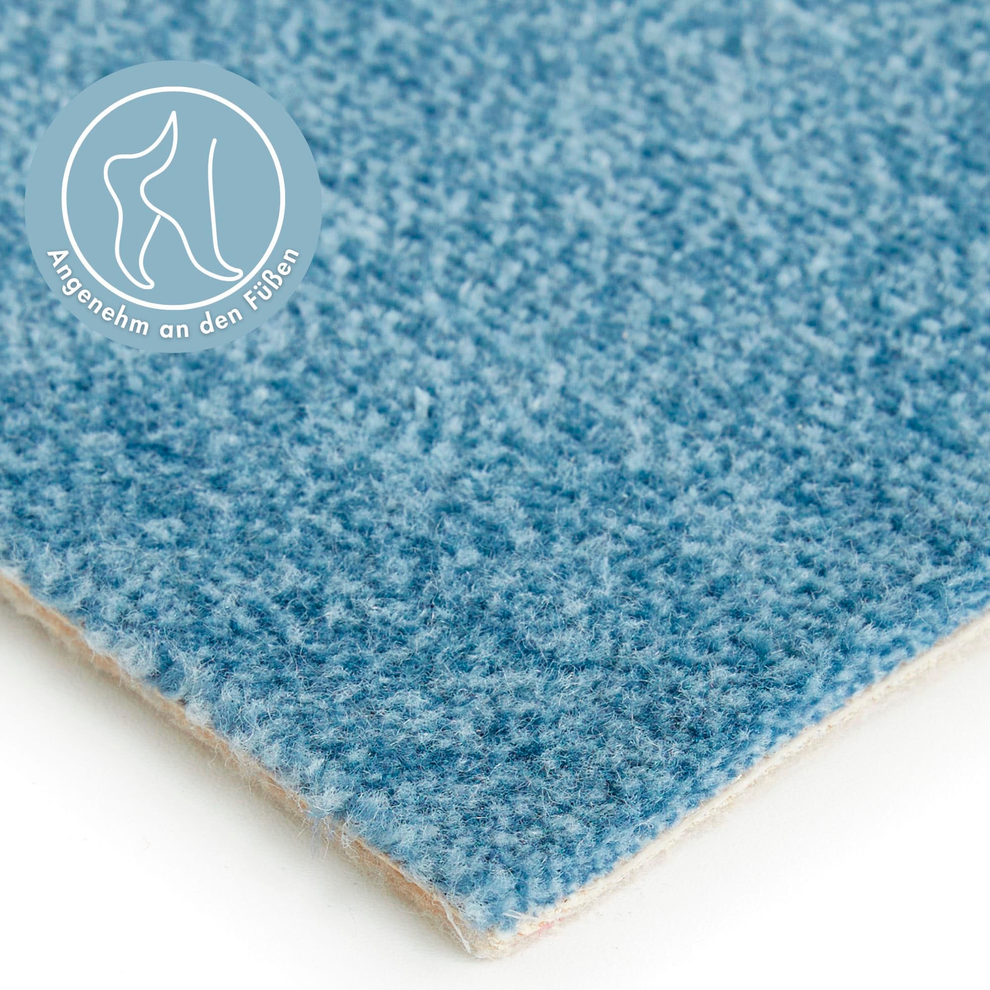 Teppichboden ANDIAMO "Catania, Velours, Gesamthöhe 7,5 mm, Made in Belgium", blau, B:500cm L:450cm, Kunstfaser, Teppiche, meliert, Breite 400 cm oder 500 cm, strapazierfähig & pflegeleicht
